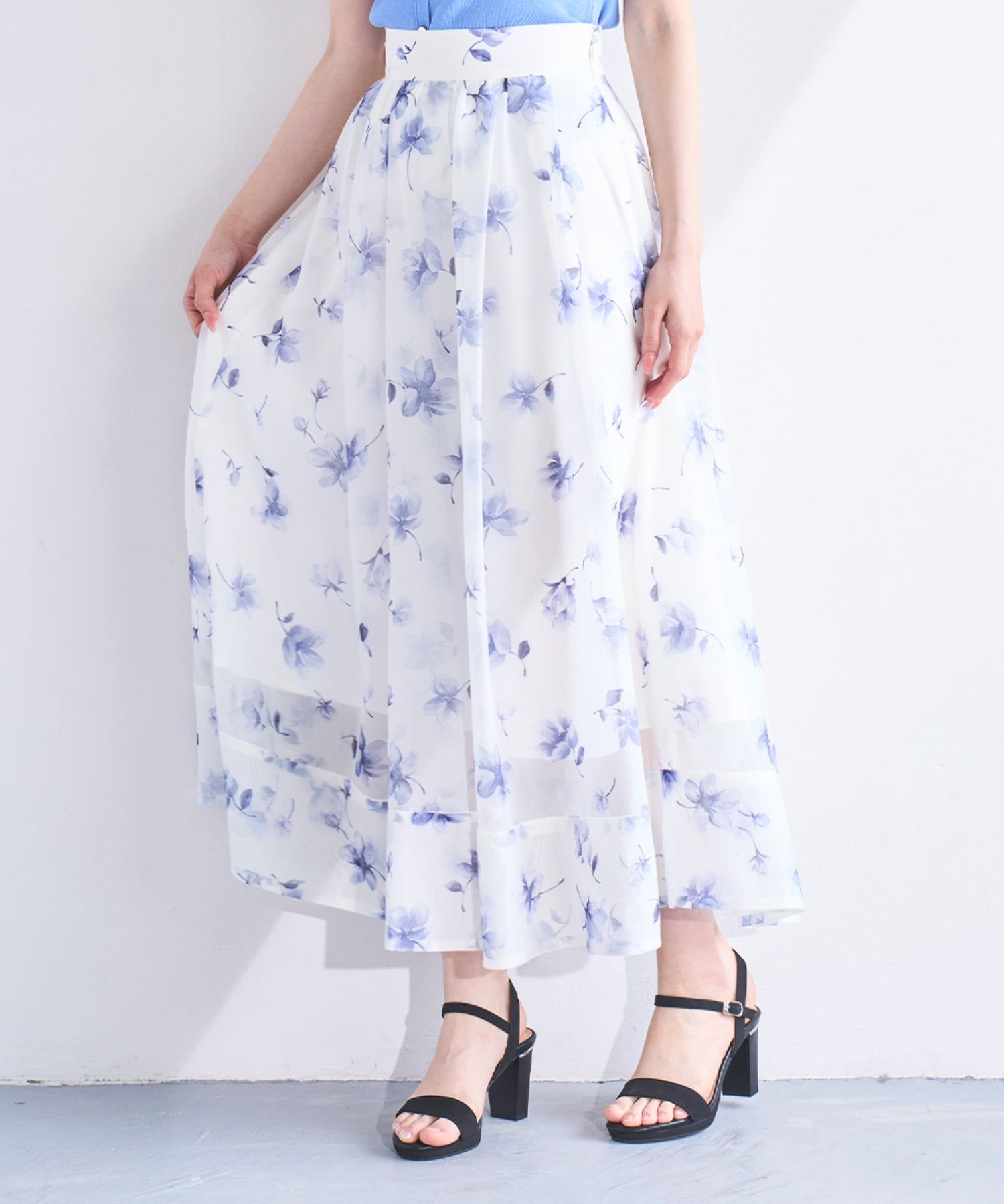 トランテアン ソン ドゥ モード 31 Sons de mode 2025春夏新作 花柄シアーフレアースカート (OFF-WHITE) OFF-WHITE