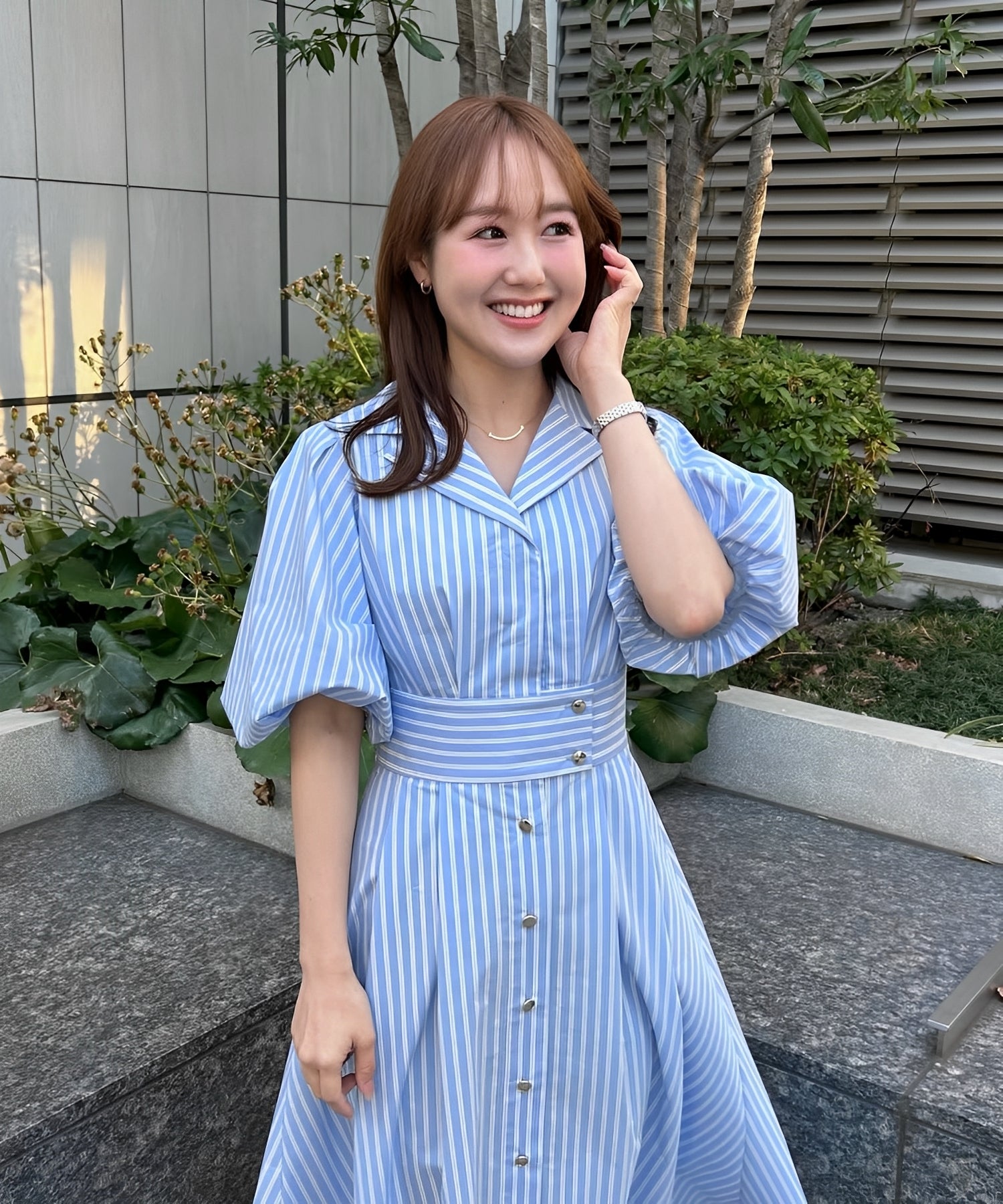 トランテアン ソン ドゥ モード 31 Sons de mode 2025春夏新作 パフスリーブシャツワンピース (L.BLUE) L.BLUE