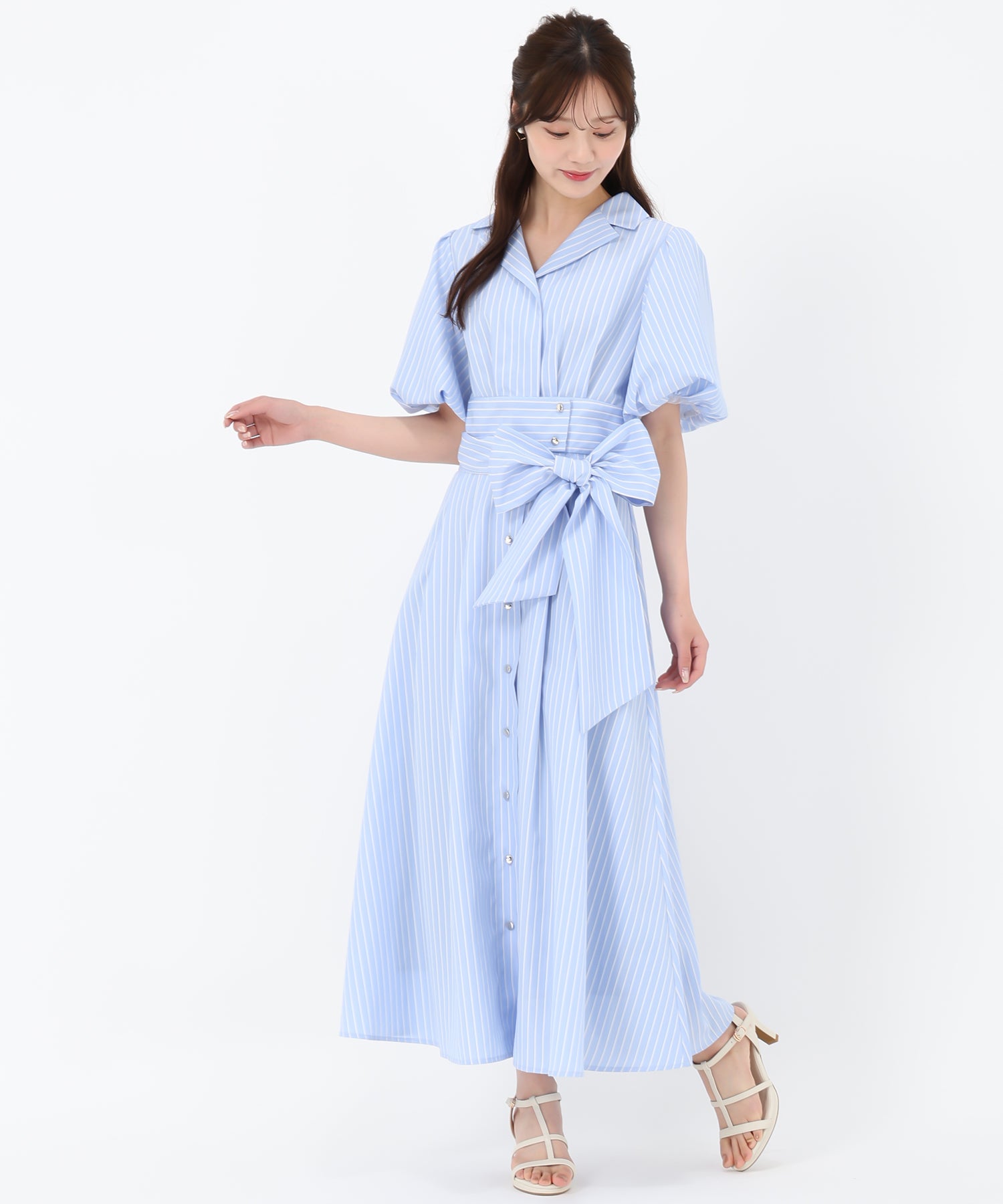 トランテアン ソン ドゥ モード 31 Sons de mode 2025春夏新作 パフスリーブシャツワンピース (L.BLUE) L.BLUE