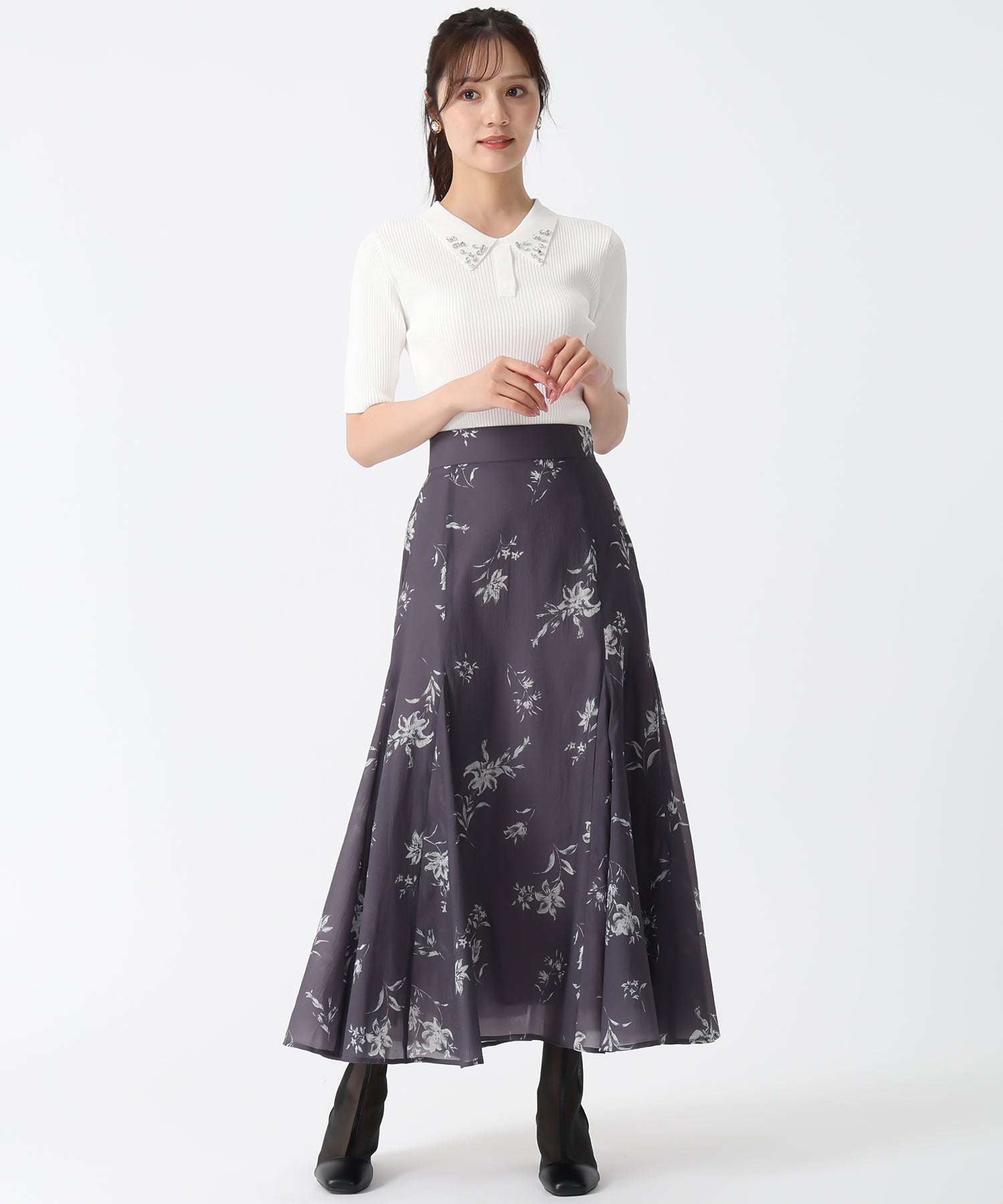 トランテアン ソン ドゥ モード 31 Sons de mode 2025秋冬新作 襟ビジュー付ポロニット (OFF-WHITE) OFF-WHITE