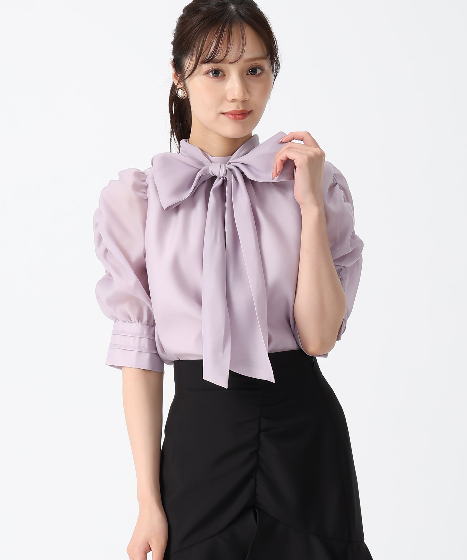 トランテアン ソン ドゥ モード 31 Sons de mode 2025秋冬新作 シャーリングシアーボウタイブラウス (LAVENDER) LAVENDER
