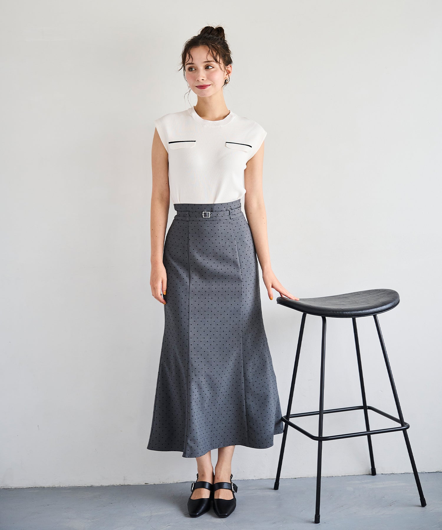 トランテアン ソン ドゥ モード 31 Sons de mode 2025秋冬新作 アソート柄ベルト付マーメイドスカート (GREY) GREY