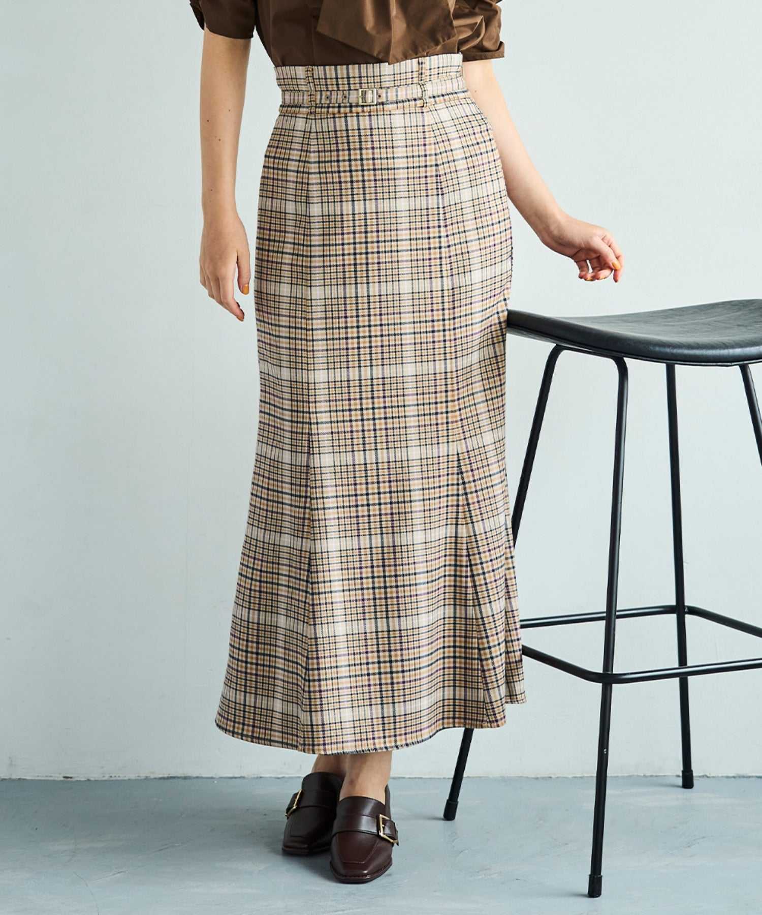 トランテアン ソン ドゥ モード 31 Sons de mode 2025秋冬新作 アソート柄ベルト付マーメイドスカート (BEIGE) BEIGE