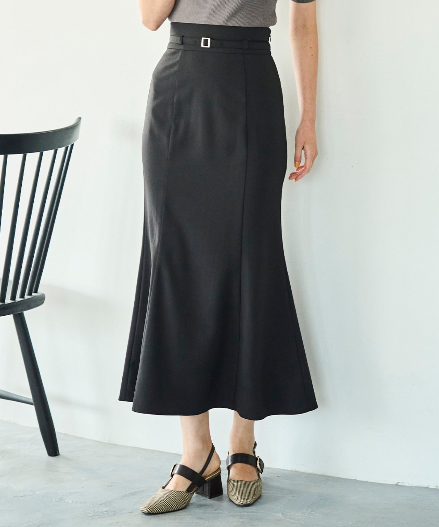 トランテアン ソン ドゥ モード 31 Sons de mode 2025秋冬新作 アソート柄ベルト付マーメイドスカート (BLACK) BLACK