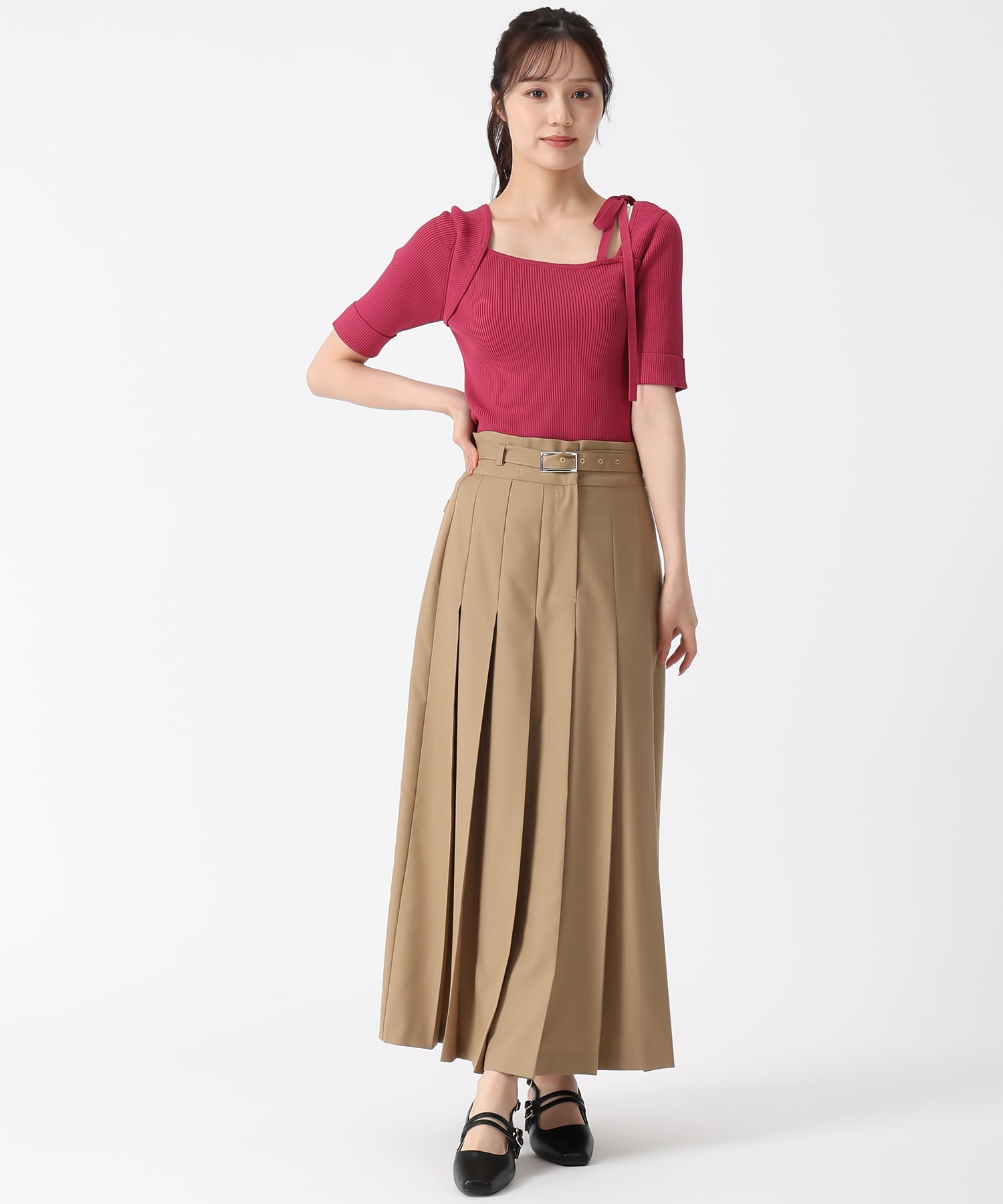 トランテアン ソン ドゥ モード 31 Sons de mode 2025秋冬新作 肩リボンアシメリブニット (PINK) PINK