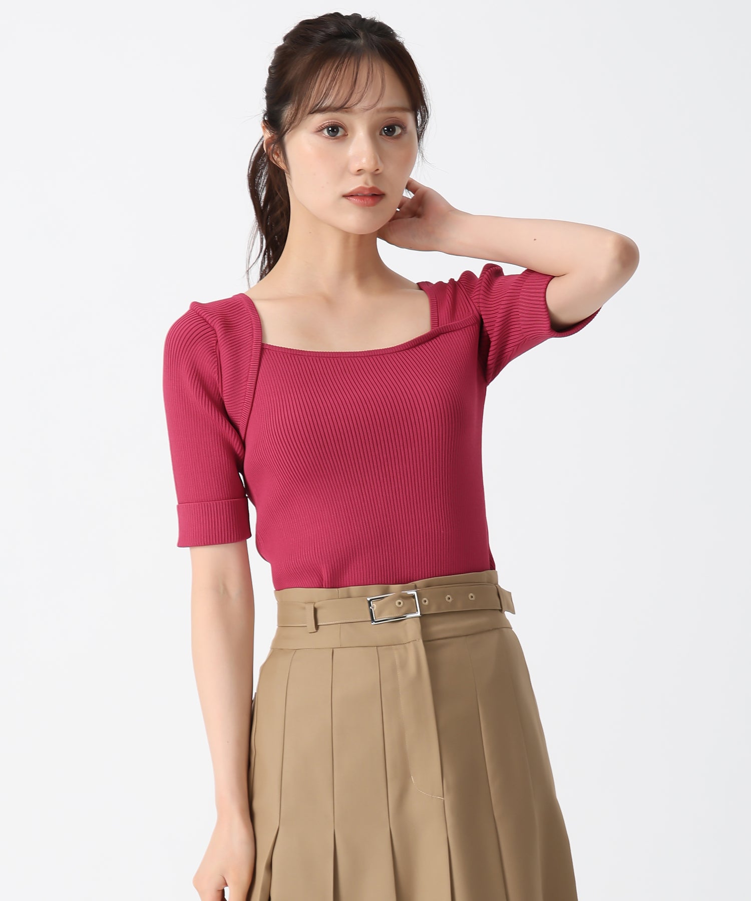 トランテアン ソン ドゥ モード 31 Sons de mode 2025秋冬新作 肩リボンアシメリブニット (PINK) PINK