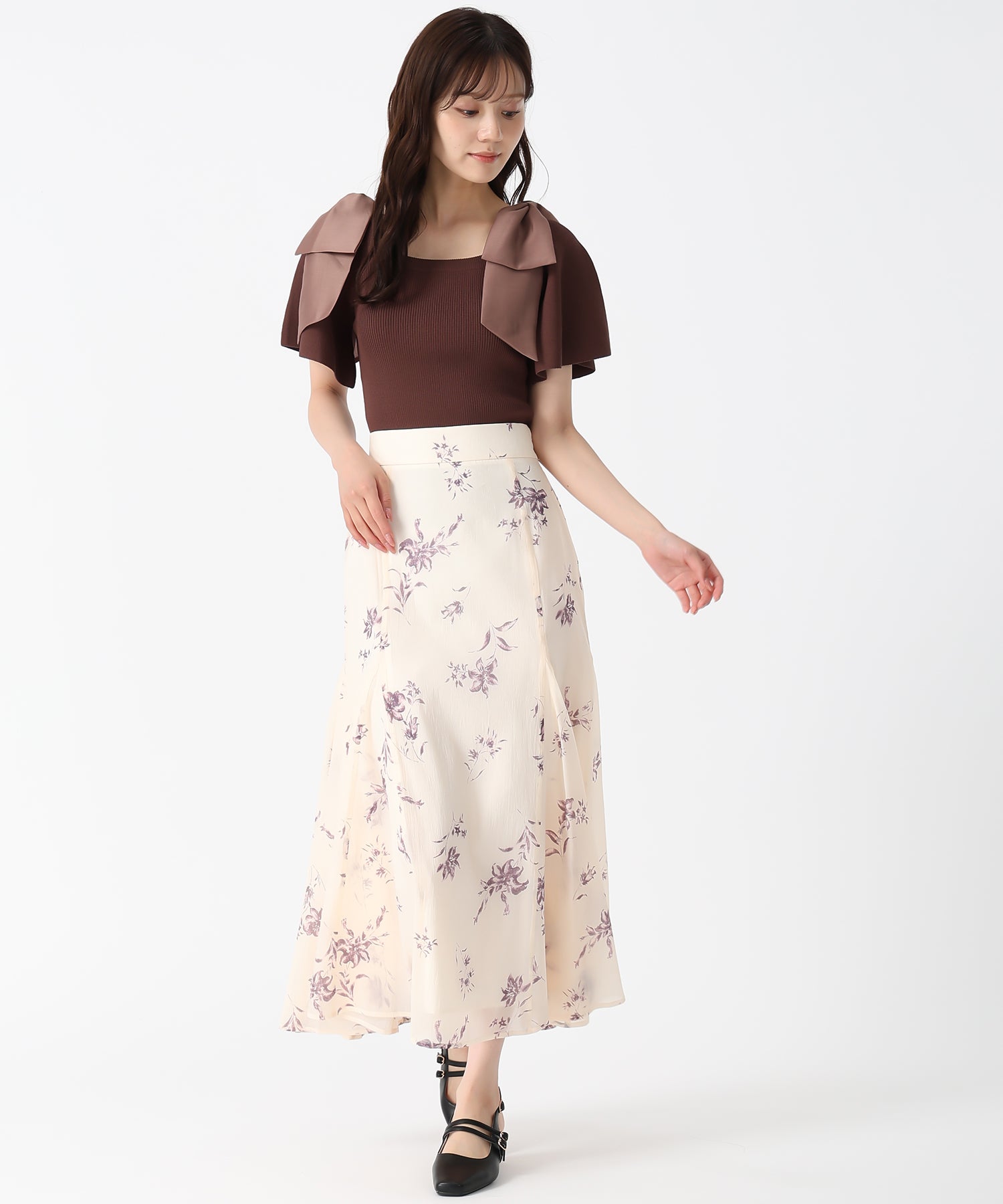 トランテアン ソン ドゥ モード 31 Sons de mode 2025秋冬新作 フラワー柄シアースカート (L.GREEN) L.GREEN