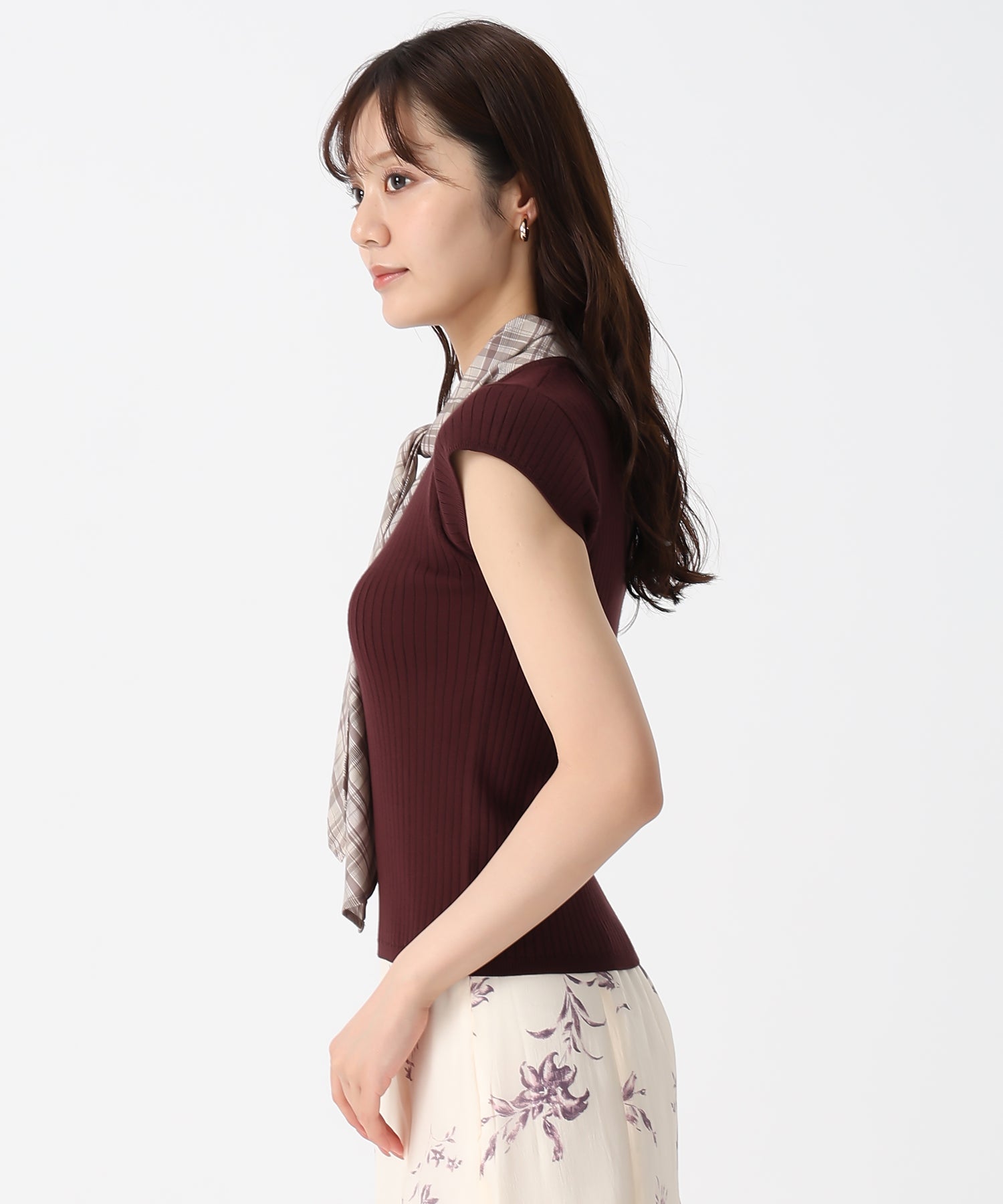 トランテアン ソン ドゥ モード 31 Sons de mode 2025秋冬新作 スカーフ付フレンチスリーブニット (NAVY) NAVY