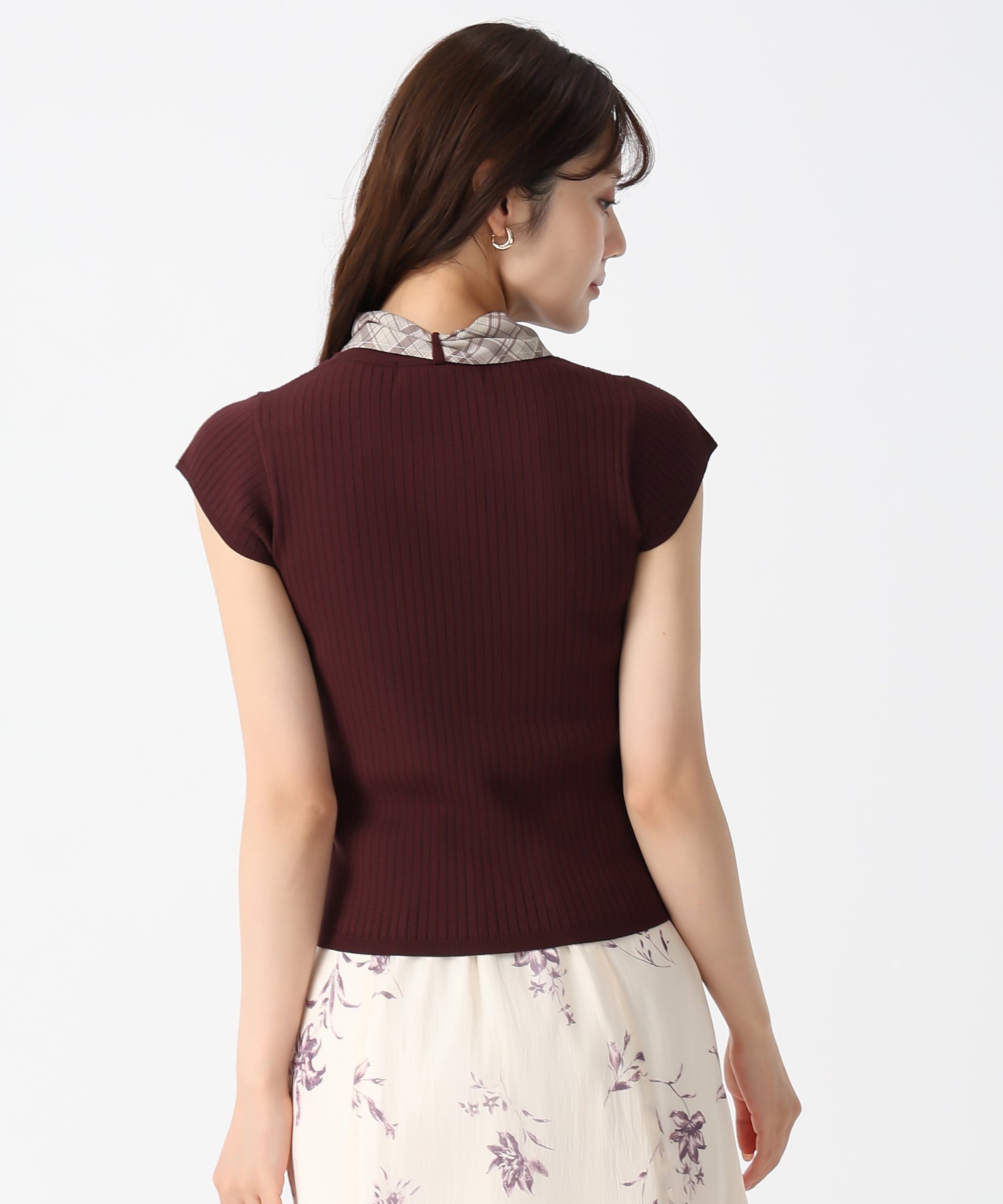 トランテアン ソン ドゥ モード 31 Sons de mode 2025秋冬新作 スカーフ付フレンチスリーブニット (NAVY) NAVY