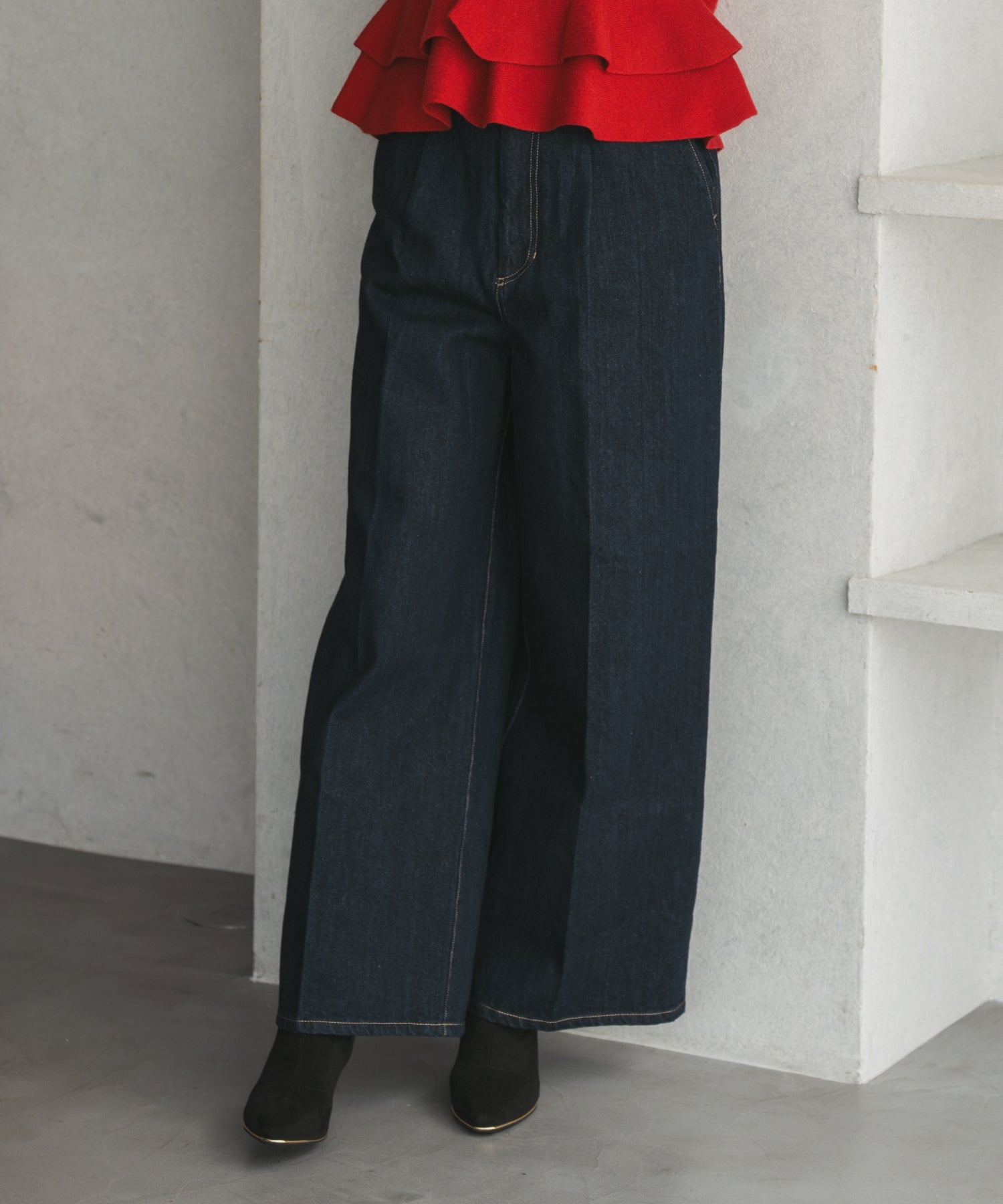 トランテアン ソン ドゥ モード 31 Sons de mode 2025秋冬新作 バックレースアップワイドデニムパンツ (INDIGO) INDIGO