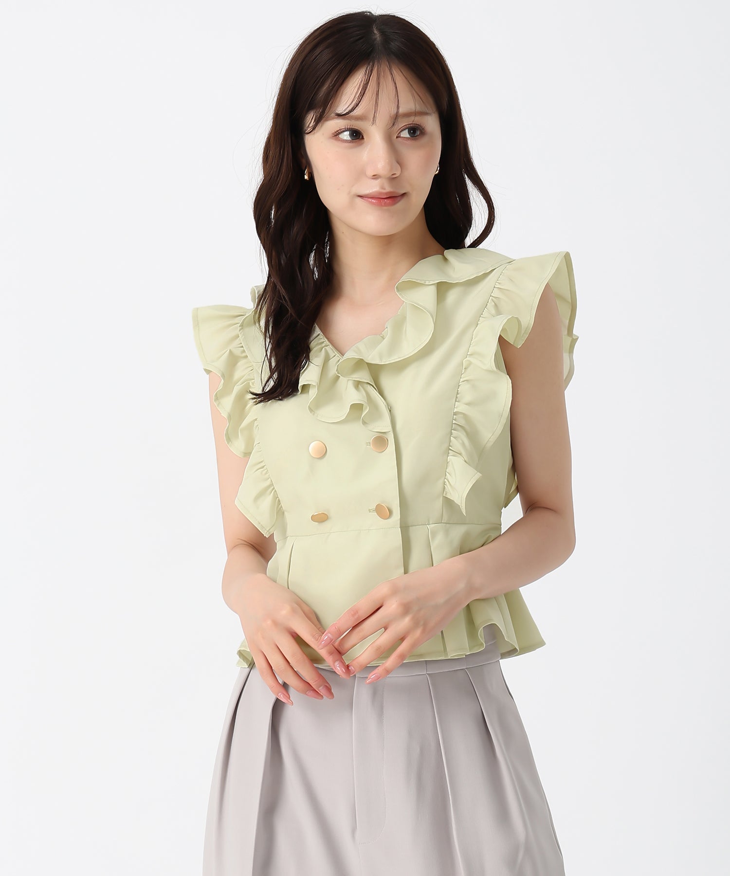 トランテアン ソン ドゥ モード 31 Sons de mode 2025秋冬新作 フリルペプラムブラウス (YELLOW) YELLOW