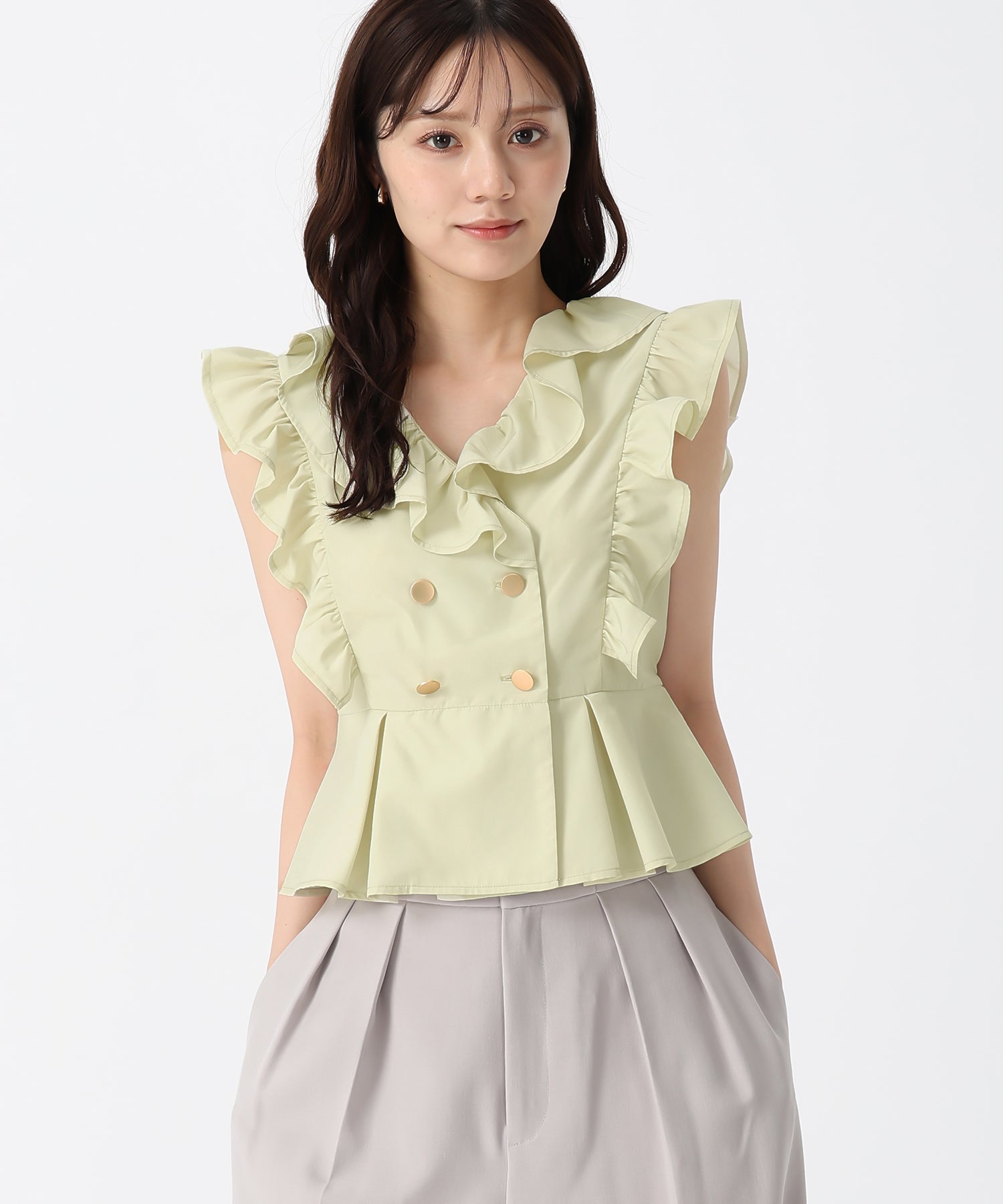 トランテアン ソン ドゥ モード 31 Sons de mode 2025秋冬新作 フリルペプラムブラウス (YELLOW) YELLOW