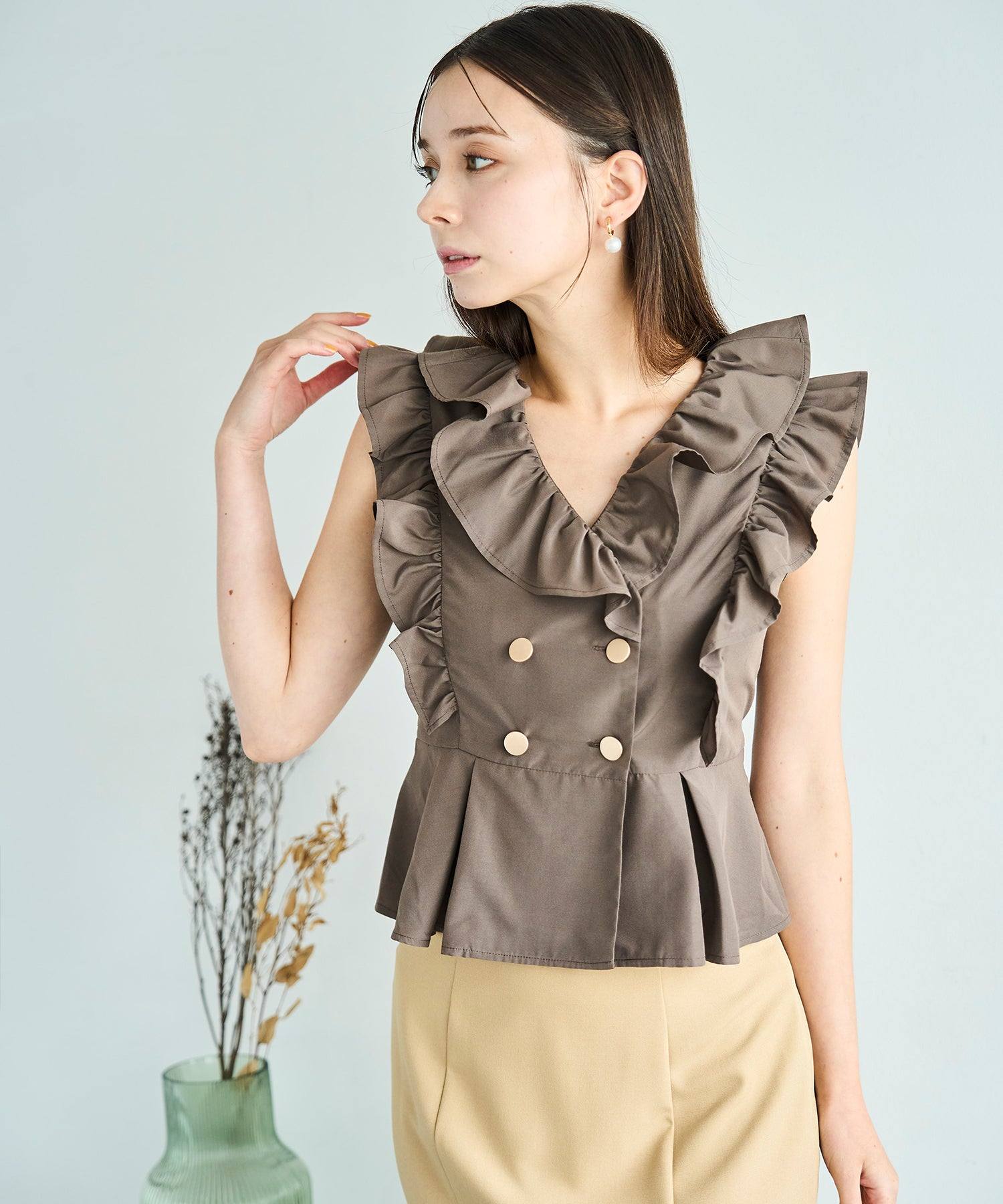 トランテアン ソン ドゥ モード 31 Sons de mode 2025秋冬新作 フリルペプラムブラウス (BROWN) BROWN