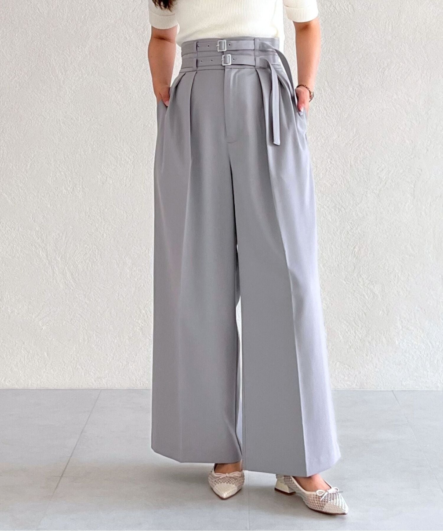 トランテアン ソン ドゥ モード 31 Sons de mode 2025秋冬新作 ダブルベルト付ワイドパンツ TT537303 (GREY) GREY