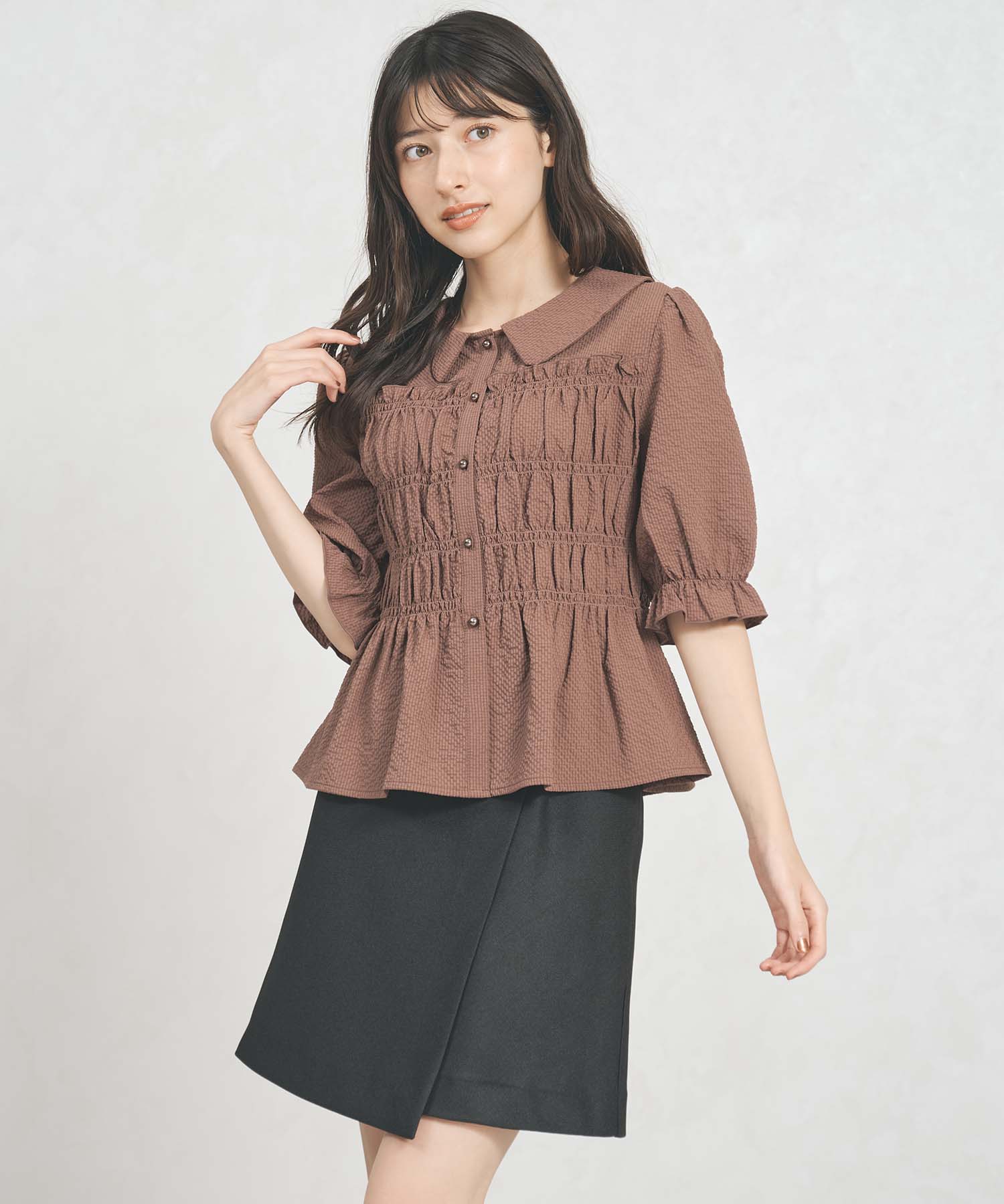 トランテアン ソン ドゥ モード 31 Sons de mode WEB限定 シャーリングペプラムブラウス TT558102 (BROWN) BROWN