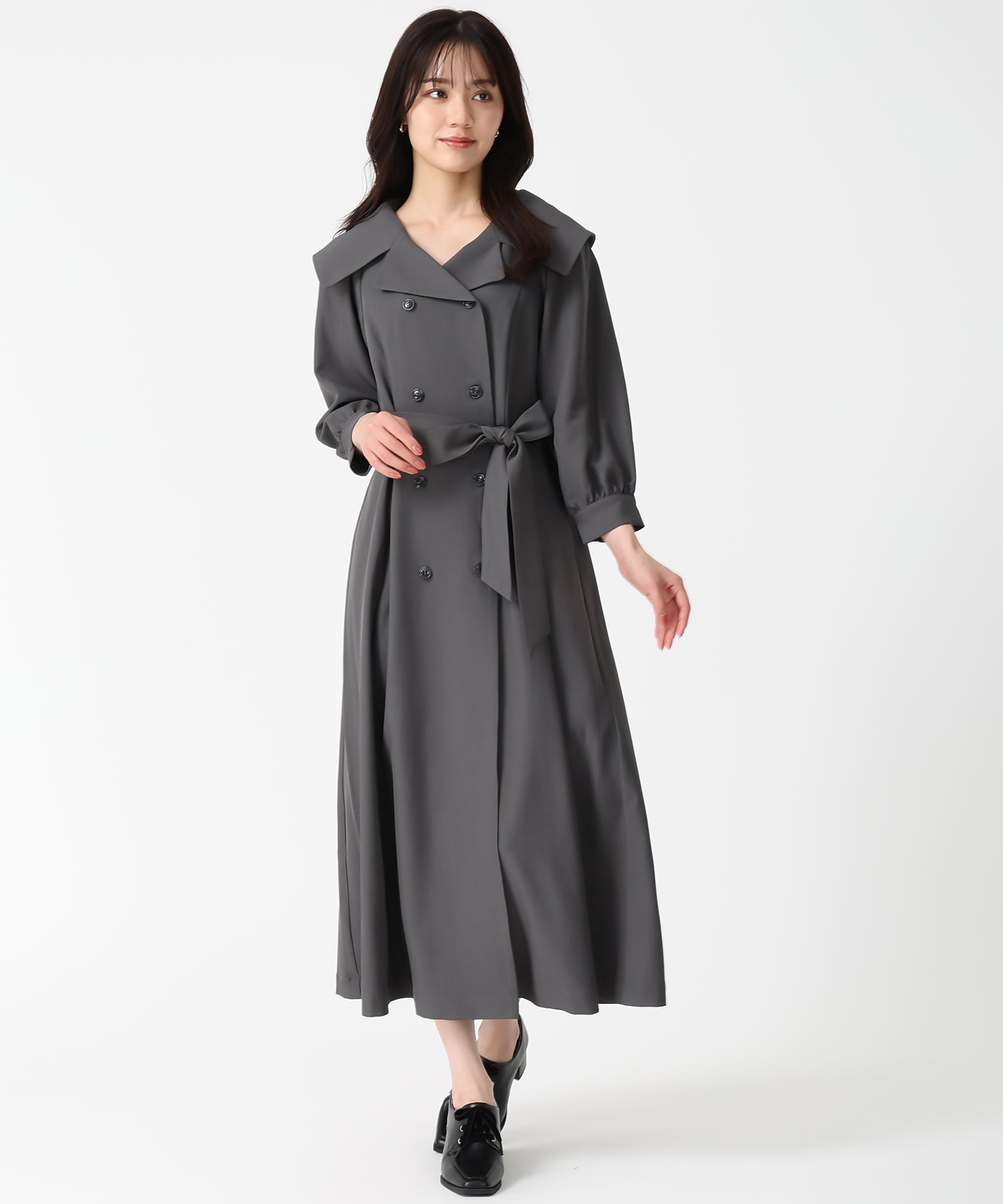 トランテアン ソン ドゥ モード 31 Sons de mode 2025秋冬新作 ビッグ襟付きトレンチ風ワンピース TT547401 (GREY) GREY