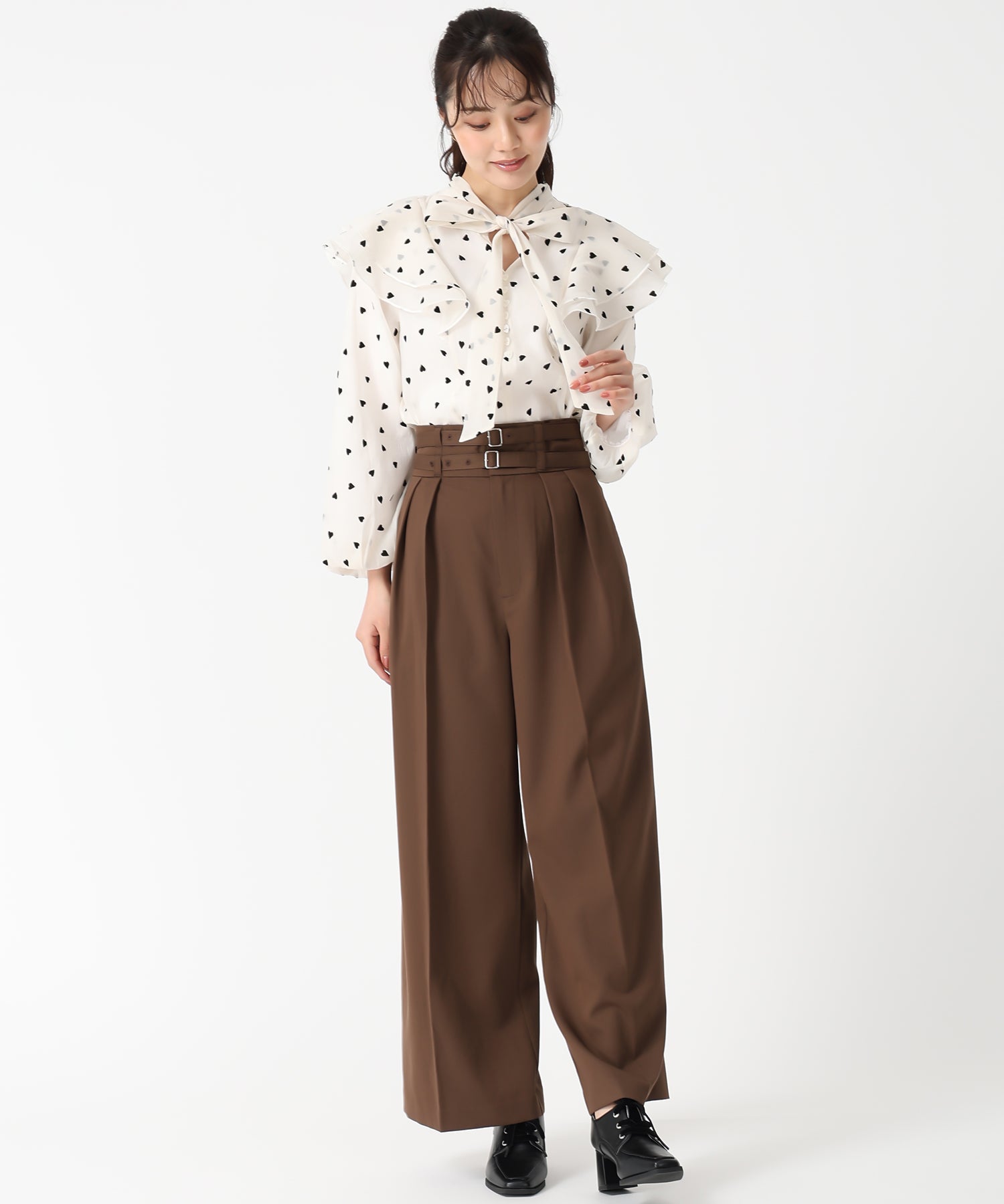 トランテアン ソン ドゥ モード 31 Sons de mode 2025秋冬新作 ハートフロッキーブラウス TT538110 (BLACK) BLACK