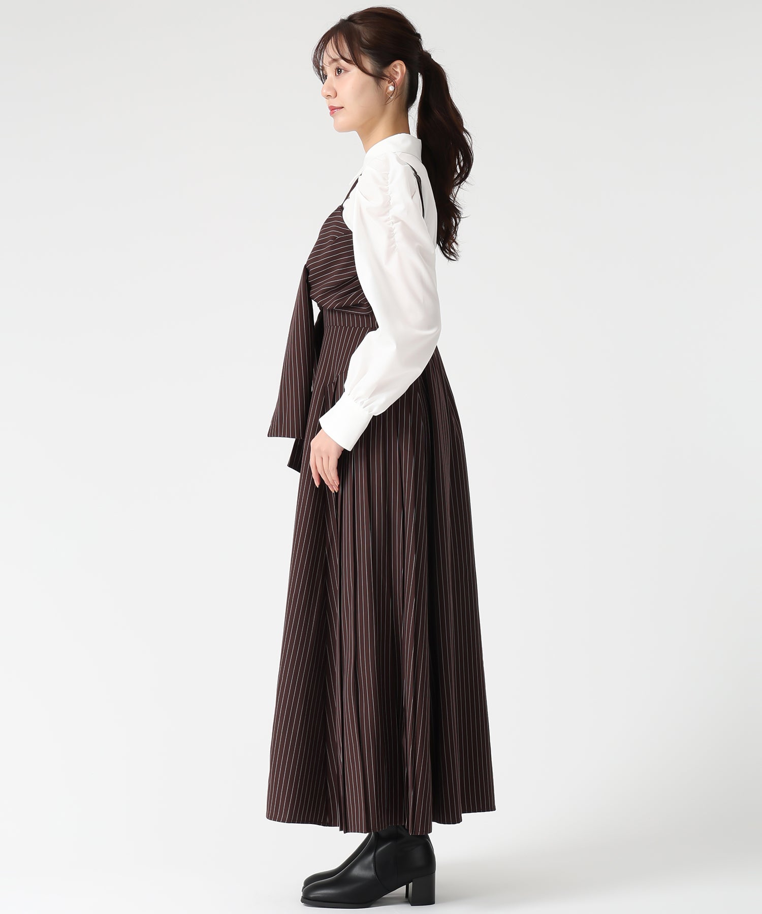 トランテアン ソン ドゥ モード 31 Sons de mode 2025秋冬新作 ストライプリボンキャミワンピース TT557402 (BROWN) BROWN