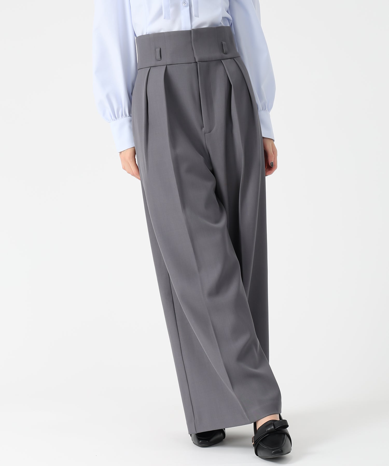 トランテアン ソン ドゥ モード 31 Sons de mode 2025秋冬新作 ベルト付きタックワイドパンツ TT547301 (GREY) GREY