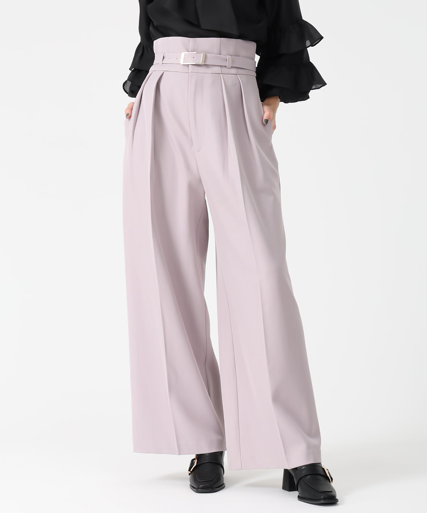 トランテアン ソン ドゥ モード 31 Sons de mode 2025秋冬新作 ベルト付きタックワイドパンツ TT547301 (LAVENDER) LAVENDER