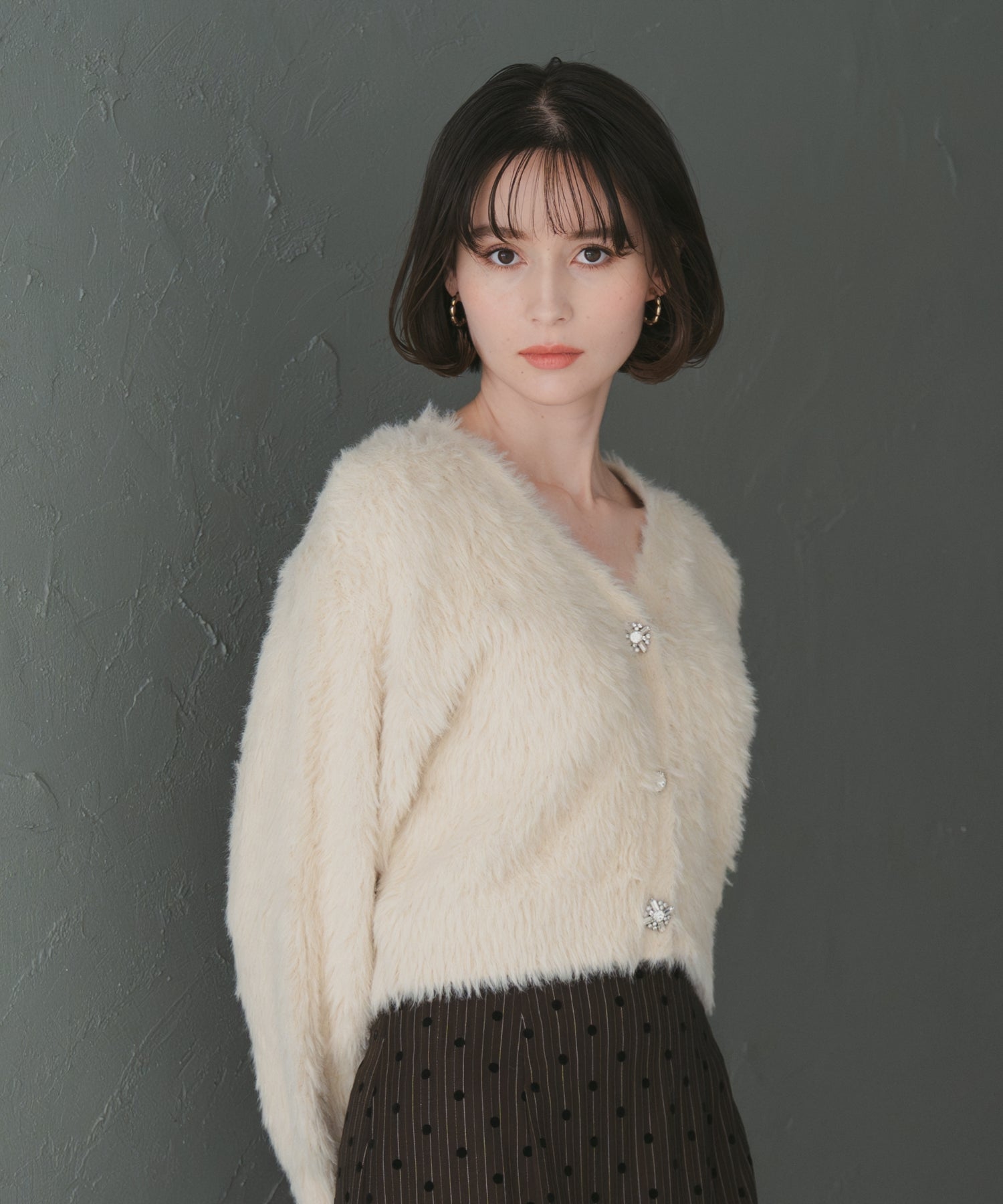 トランテアン ソン ドゥ モード 31 Sons de mode 2025秋冬新作 Vネックシャギーカーディガン TT548406 (YELLOW) YELLOW