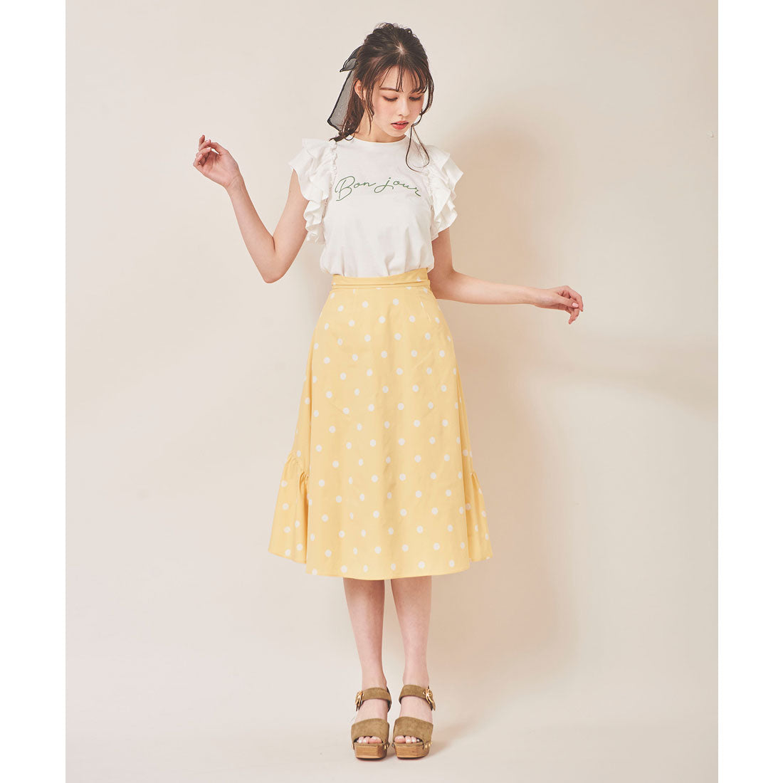 トランテアン ソン ドゥ モード 31 Sons de mode ドットバックチュールスカート (イエロー) YELLOW