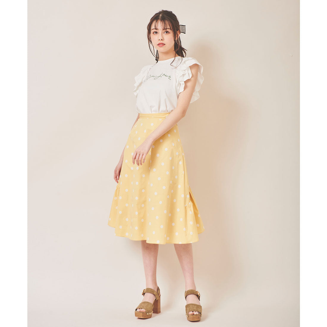 トランテアン ソン ドゥ モード 31 Sons de mode ドットバックチュールスカート (イエロー) YELLOW