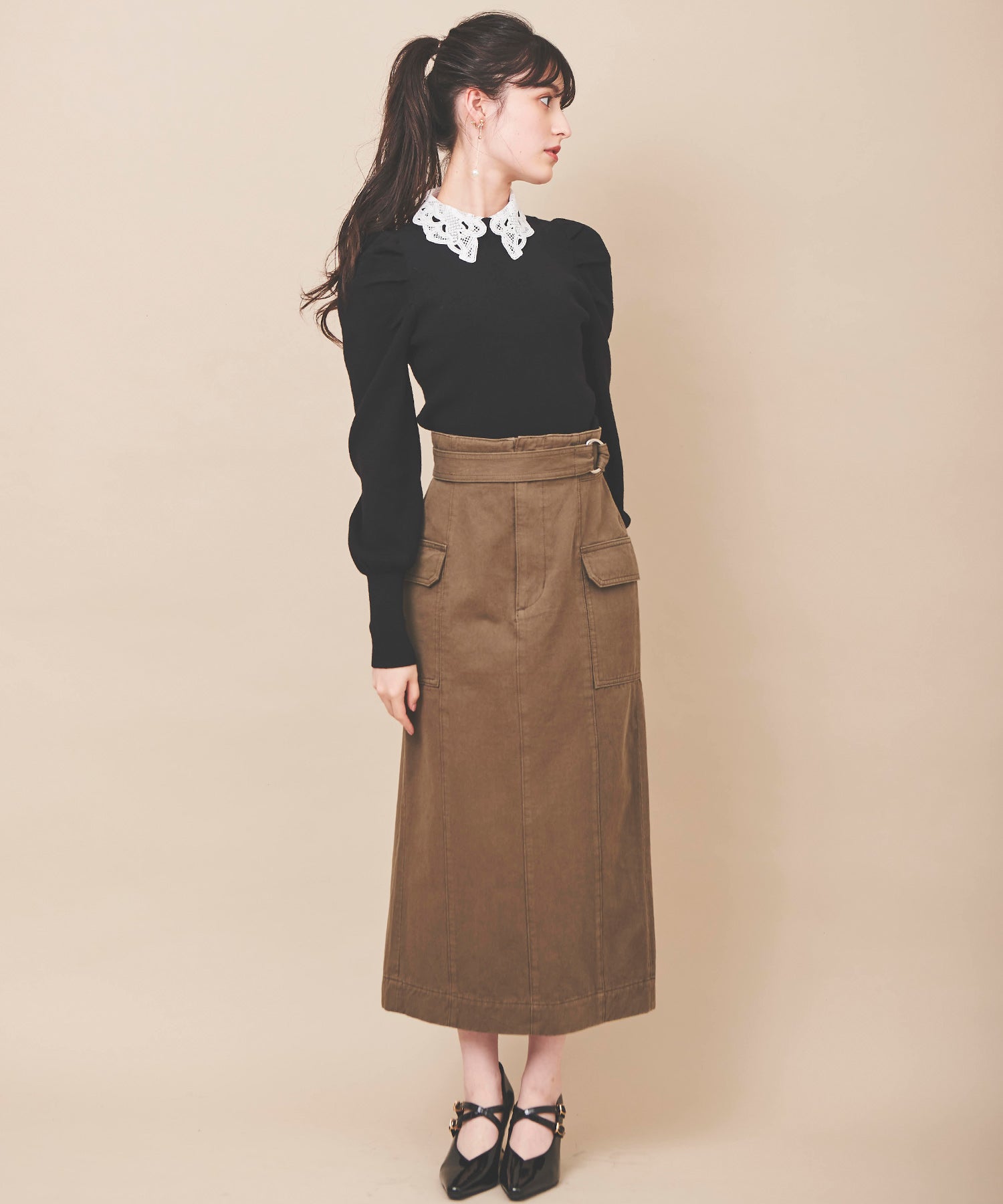 トランテアン ソン ドゥ モード 31 Sons de mode ベルテッドカーゴスカート (カーキ) KHAKI