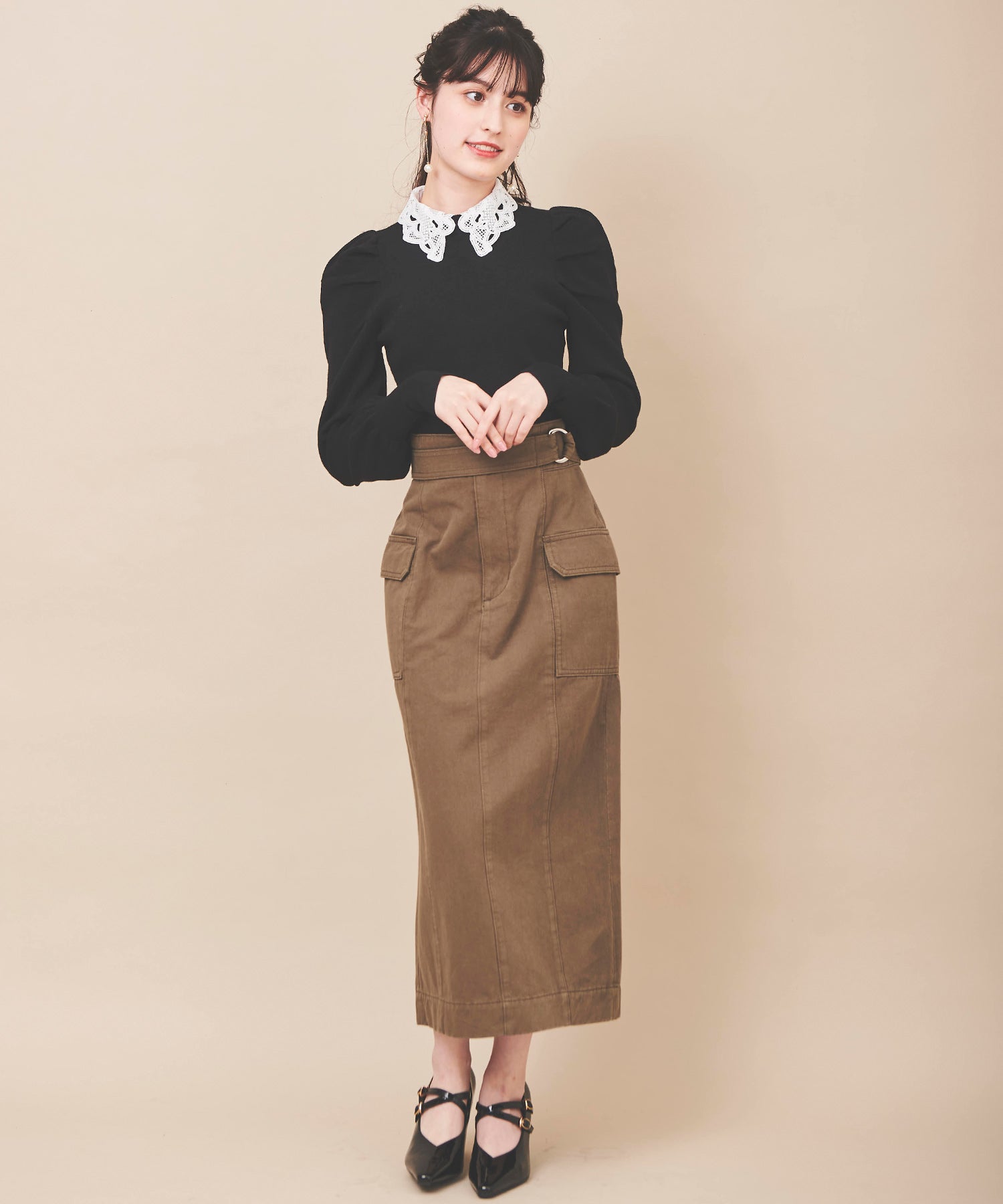 トランテアン ソン ドゥ モード 31 Sons de mode ベルテッドカーゴスカート (カーキ) KHAKI