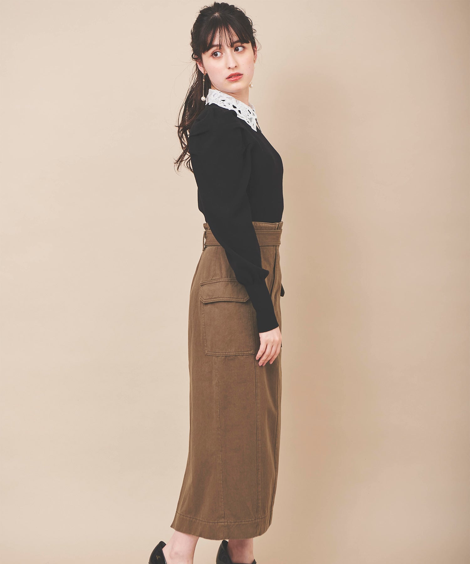 トランテアン ソン ドゥ モード 31 Sons de mode ベルテッドカーゴスカート (カーキ) KHAKI