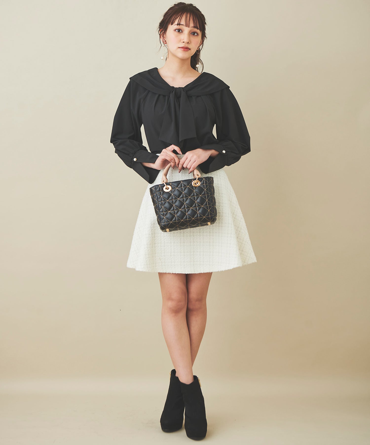 トランテアン ソン ドゥ モード 31 Sons de mode ツイードフレアミニスカート (オフホワイト) OFF-WHITE