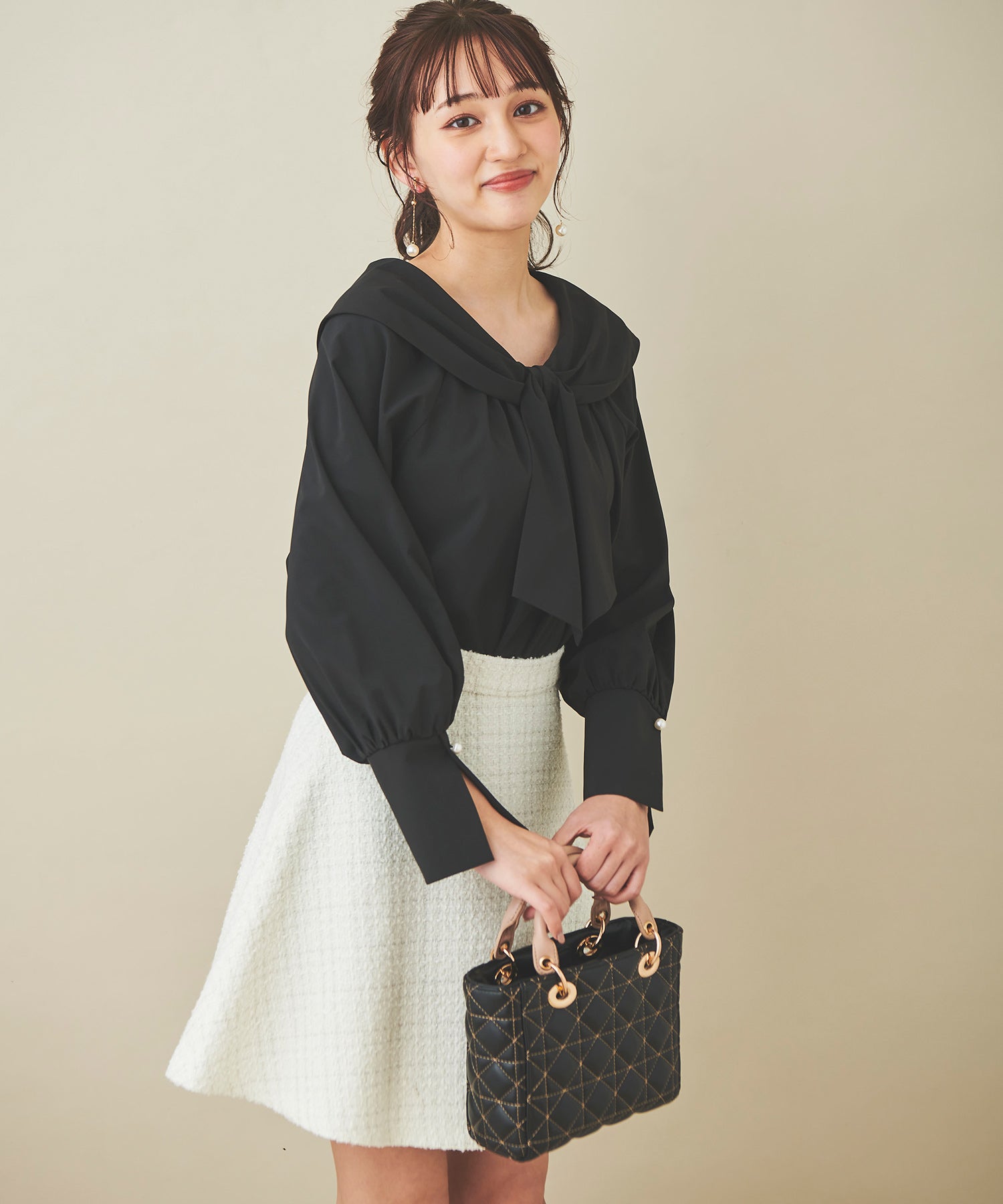 トランテアン ソン ドゥ モード 31 Sons de mode ツイードフレアミニスカート (オフホワイト) OFF-WHITE