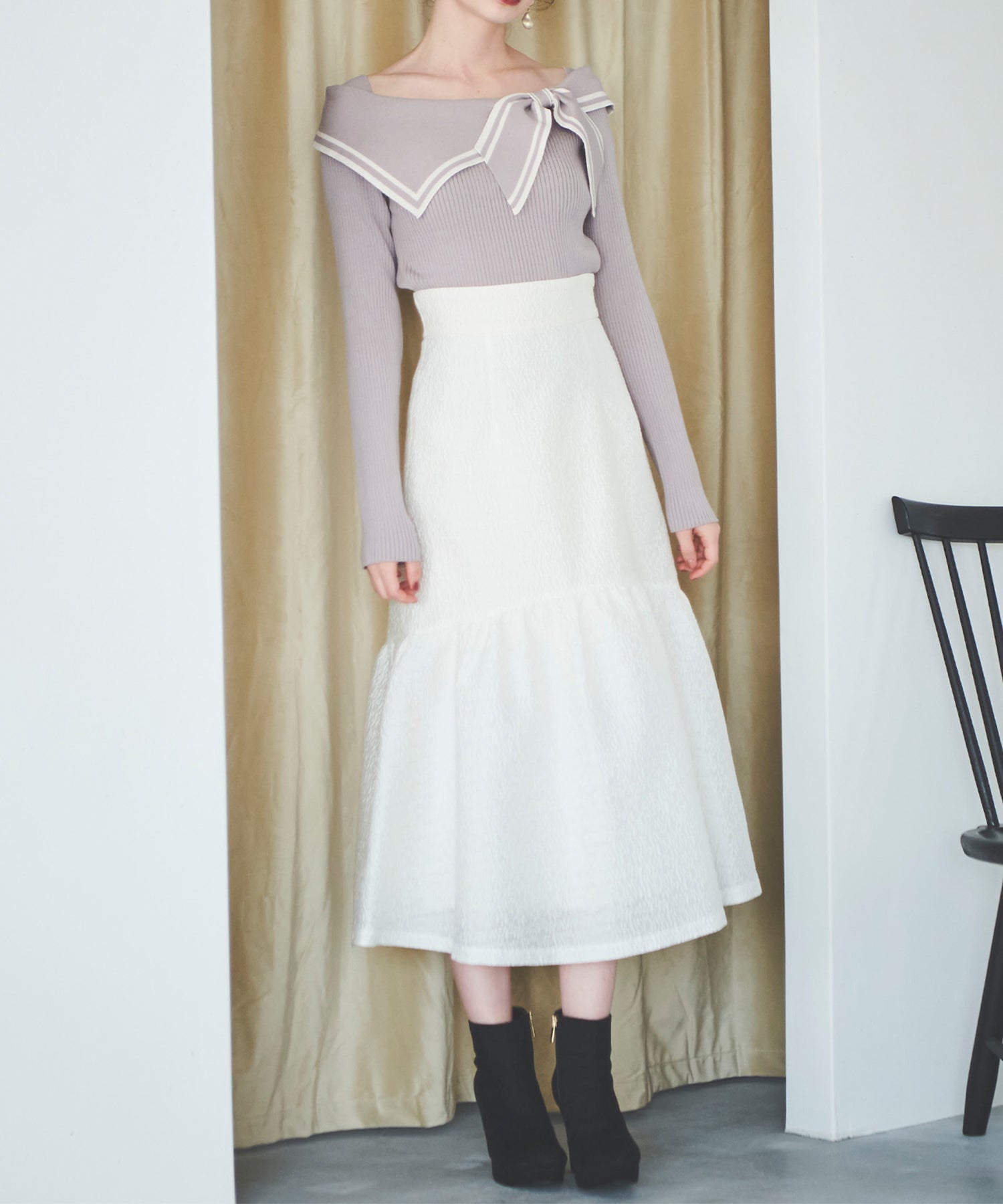 トランテアン ソン ドゥ モード 31 Sons de mode ジャカードレースアップスカート (オフホワイト) OFF-WHITE