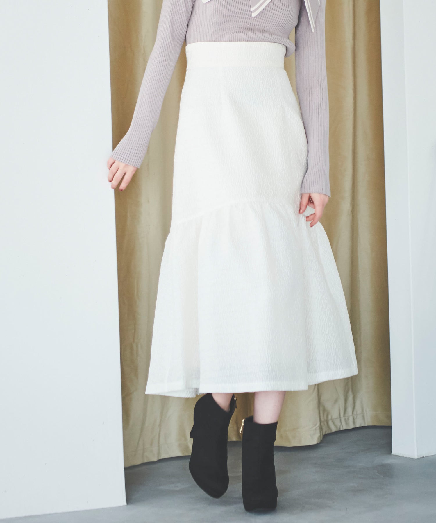 トランテアン ソン ドゥ モード 31 Sons de mode ジャカードレースアップスカート (オフホワイト) OFF-WHITE