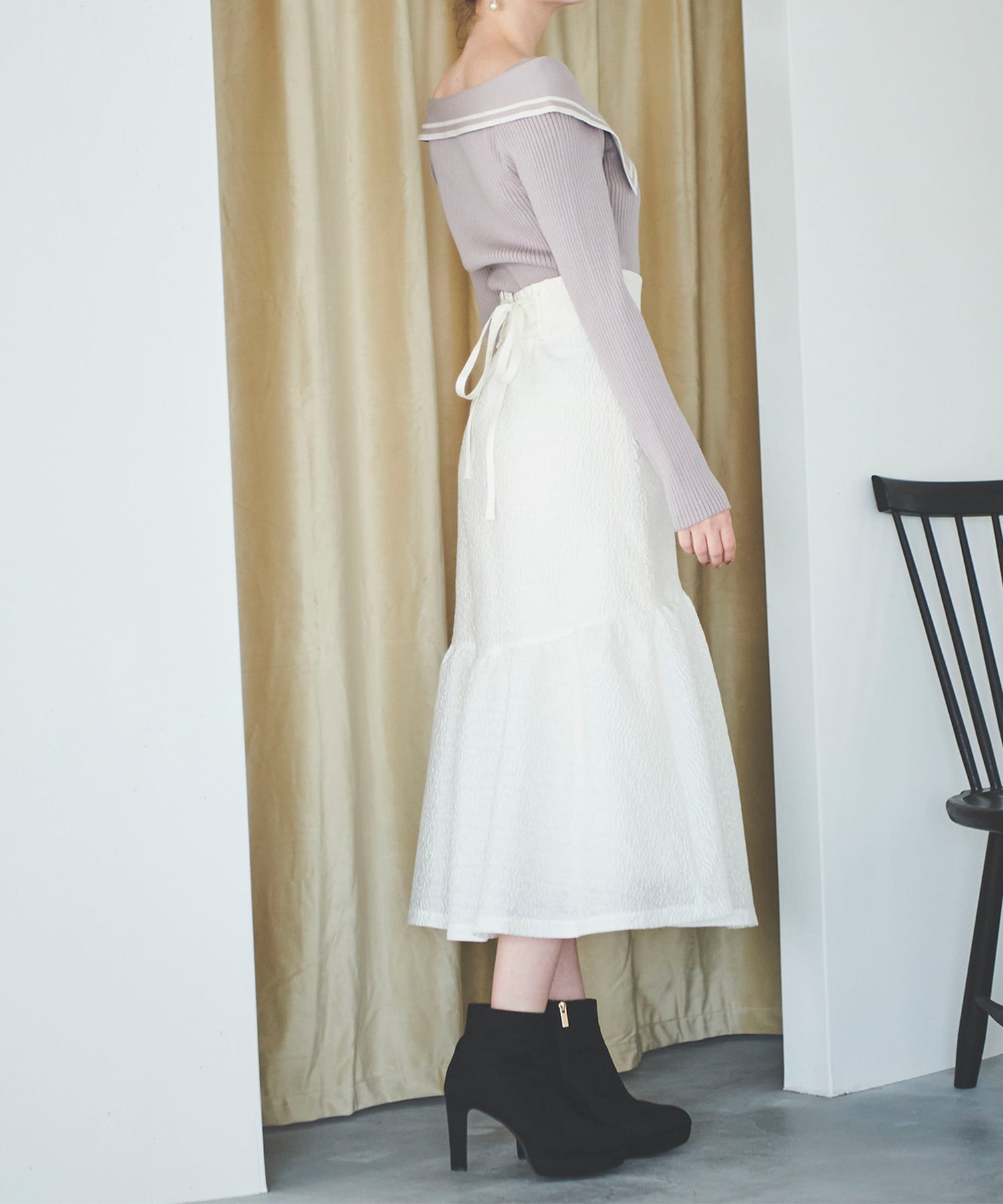 トランテアン ソン ドゥ モード 31 Sons de mode ジャカードレースアップスカート (オフホワイト) OFF-WHITE