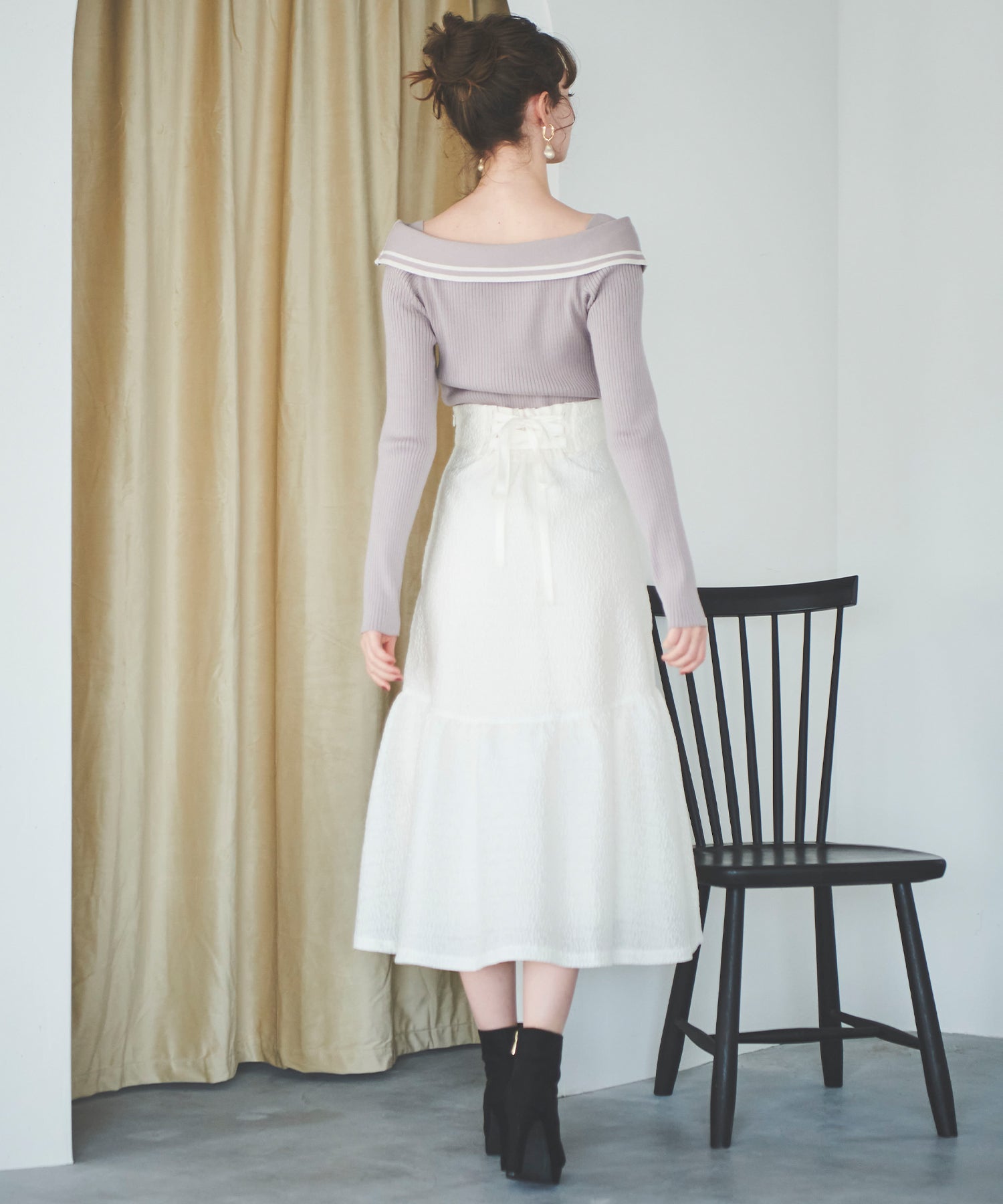 トランテアン ソン ドゥ モード 31 Sons de mode ジャカードレースアップスカート (オフホワイト) OFF-WHITE