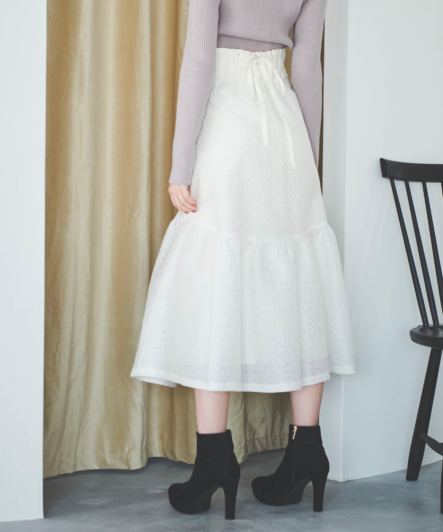 トランテアン ソン ドゥ モード 31 Sons de mode ジャカードレースアップスカート (オフホワイト) OFF-WHITE