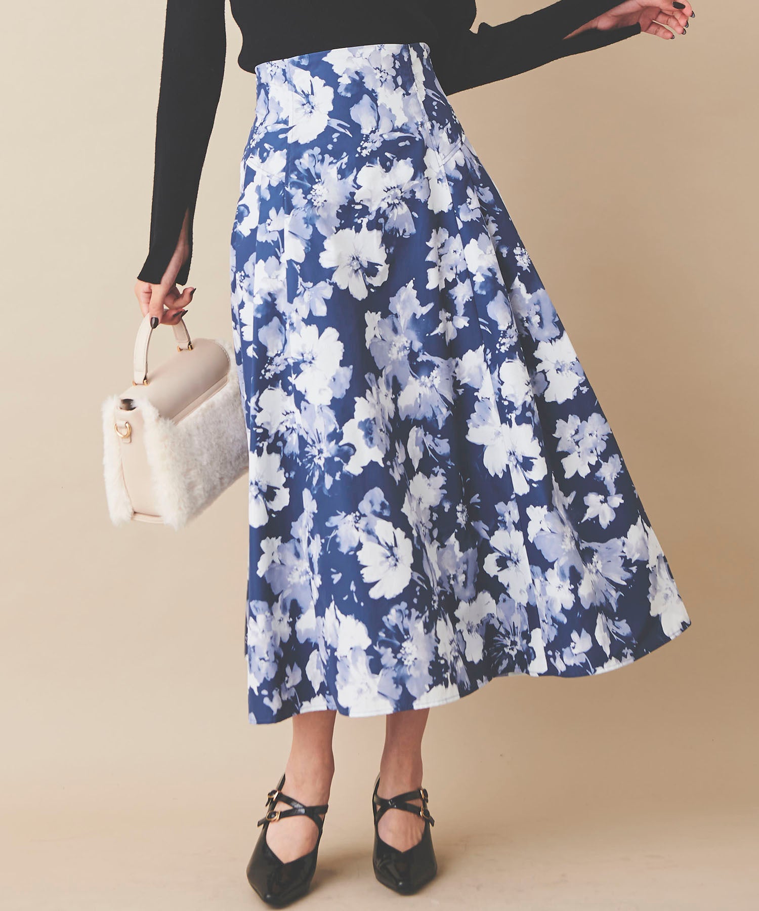 トランテアン ソン ドゥ モード 31 Sons de mode 花柄フレアスカート (ブルー) BLUE