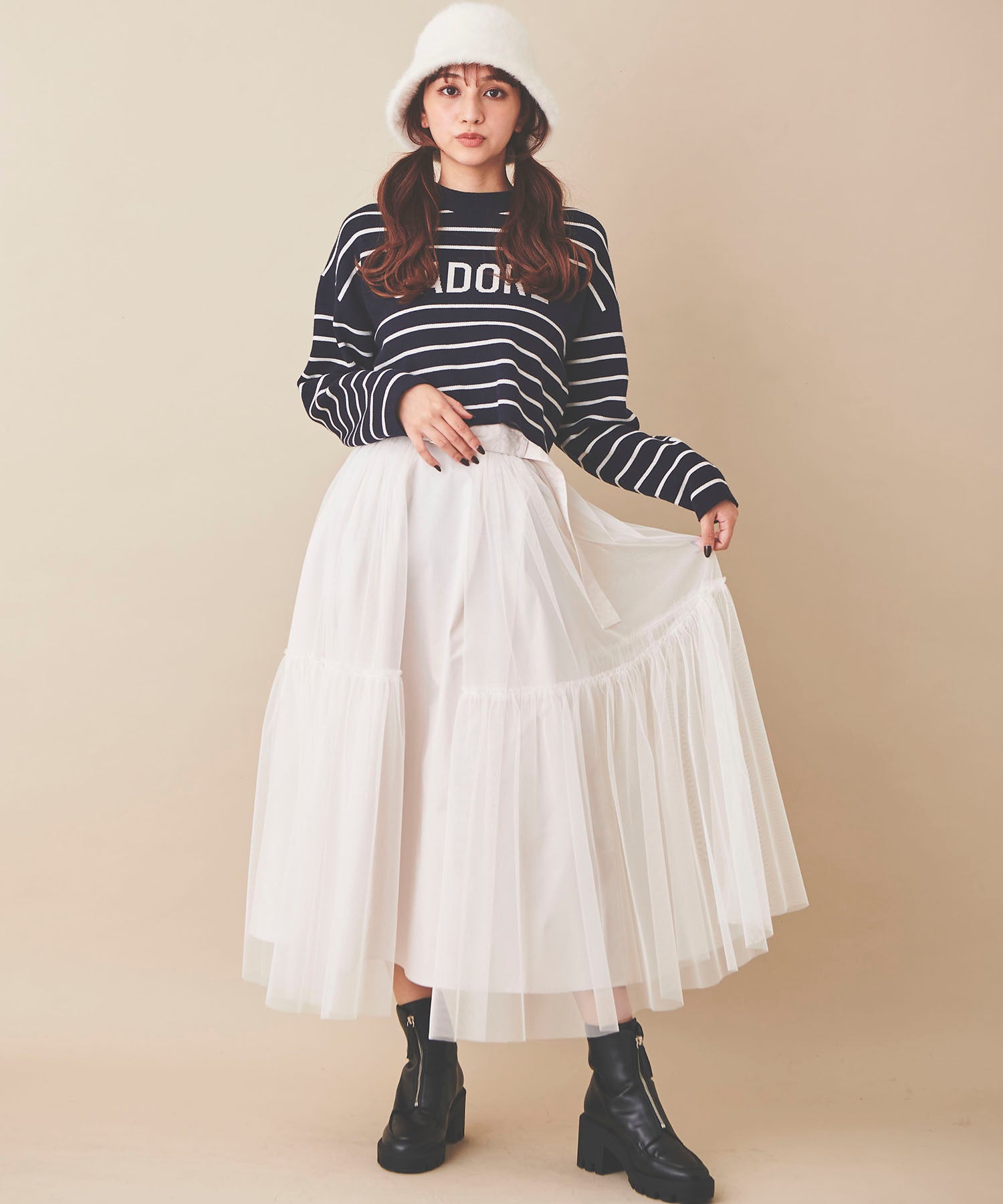 トランテアン ソン ドゥ モード 31 Sons de mode チュール×タフタスカート (クリーム) クリーム