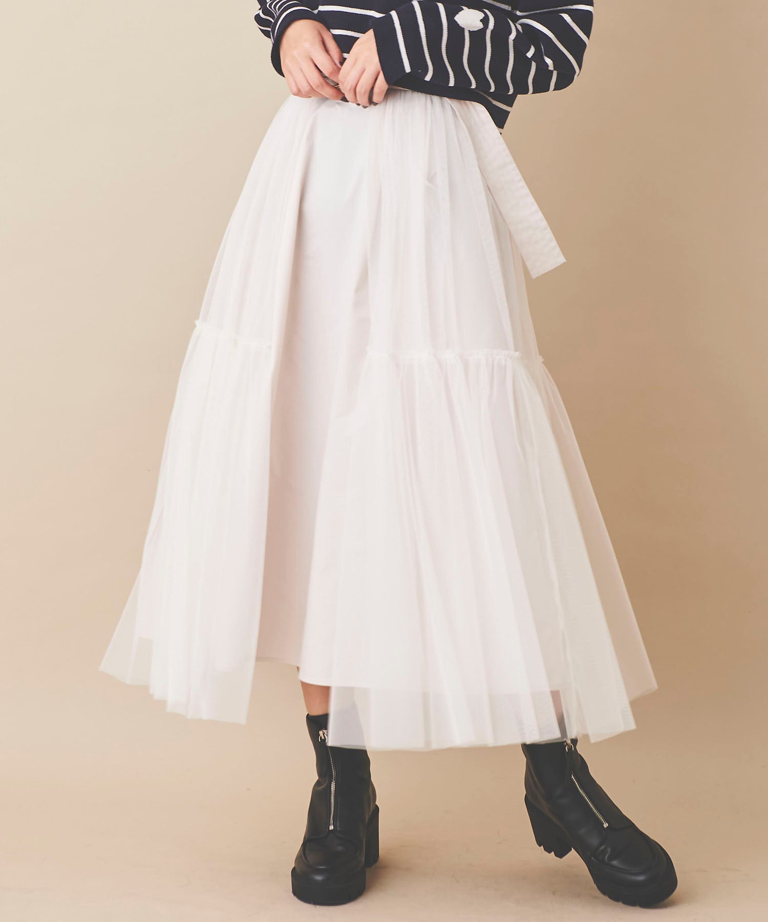 トランテアン ソン ドゥ モード 31 Sons de mode チュール×タフタスカート (クリーム) クリーム