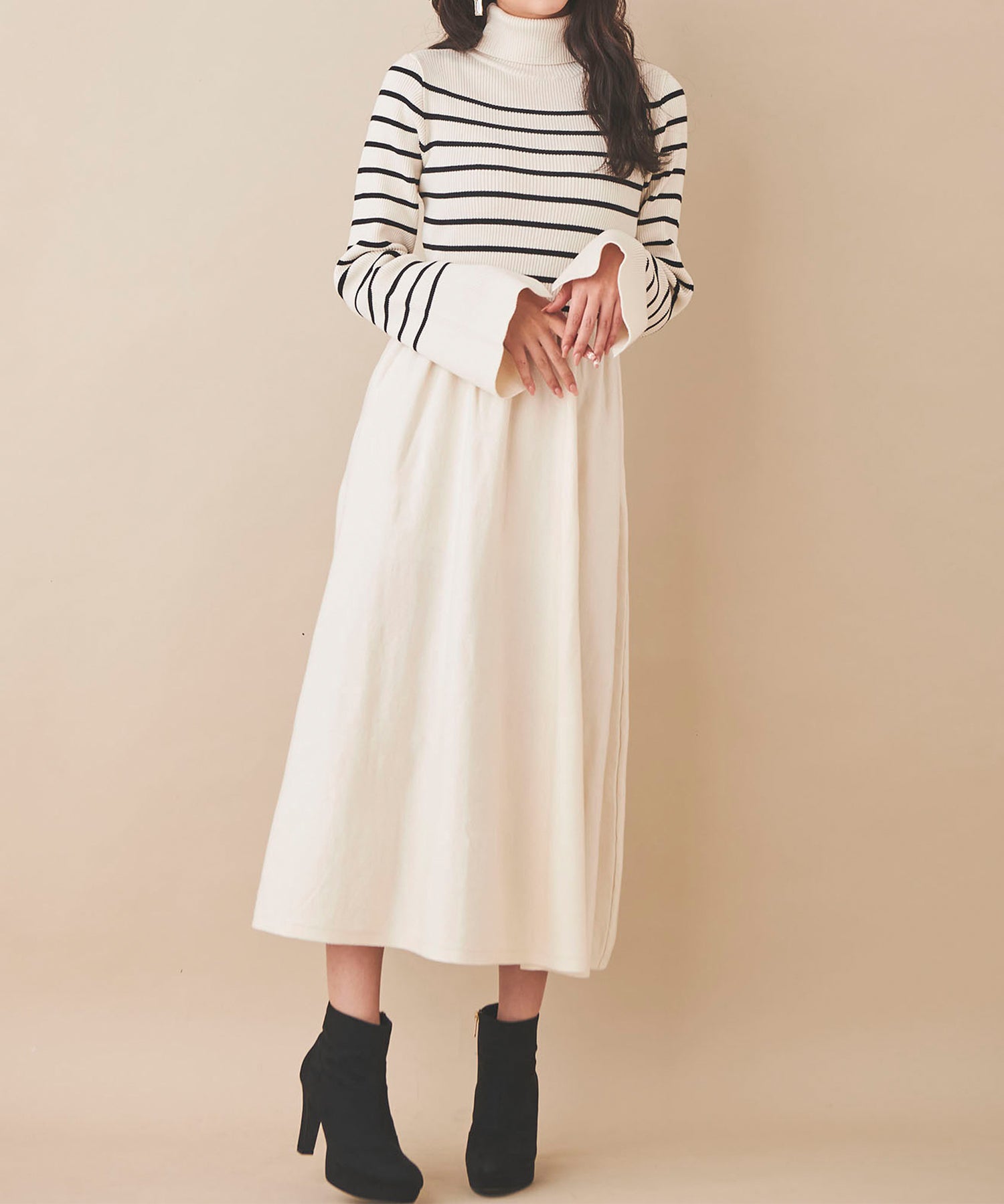 トランテアン ソン ドゥ モード 31 Sons de mode カットアウトリブニットワンピース (ボーダー) WHITE/BLACK