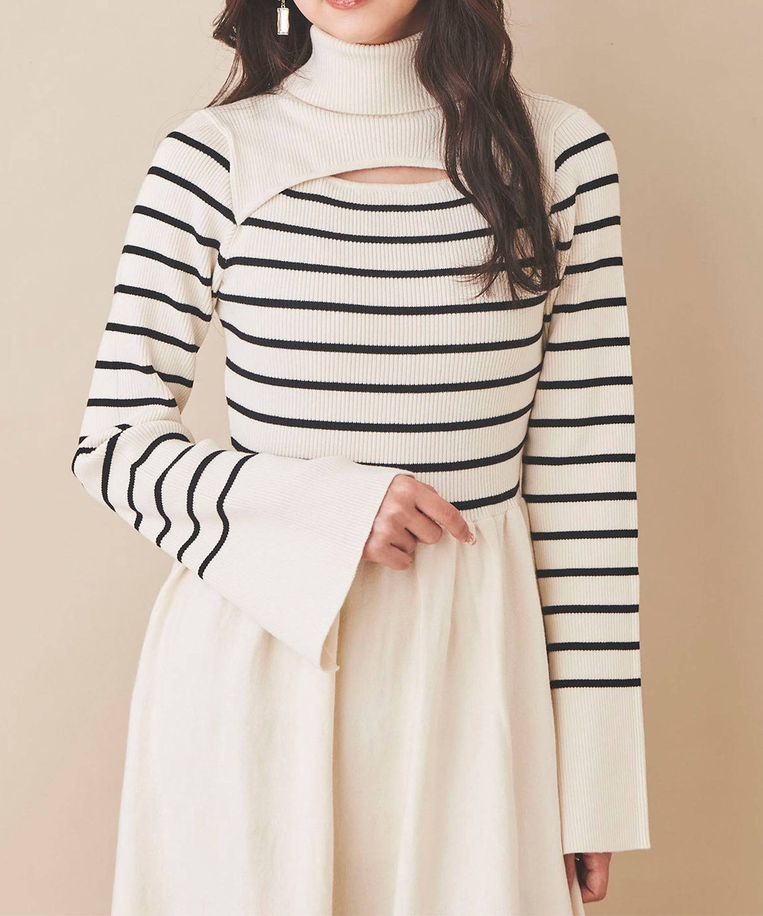 トランテアン ソン ドゥ モード 31 Sons de mode カットアウトリブニットワンピース (ボーダー) WHITE/BLACK