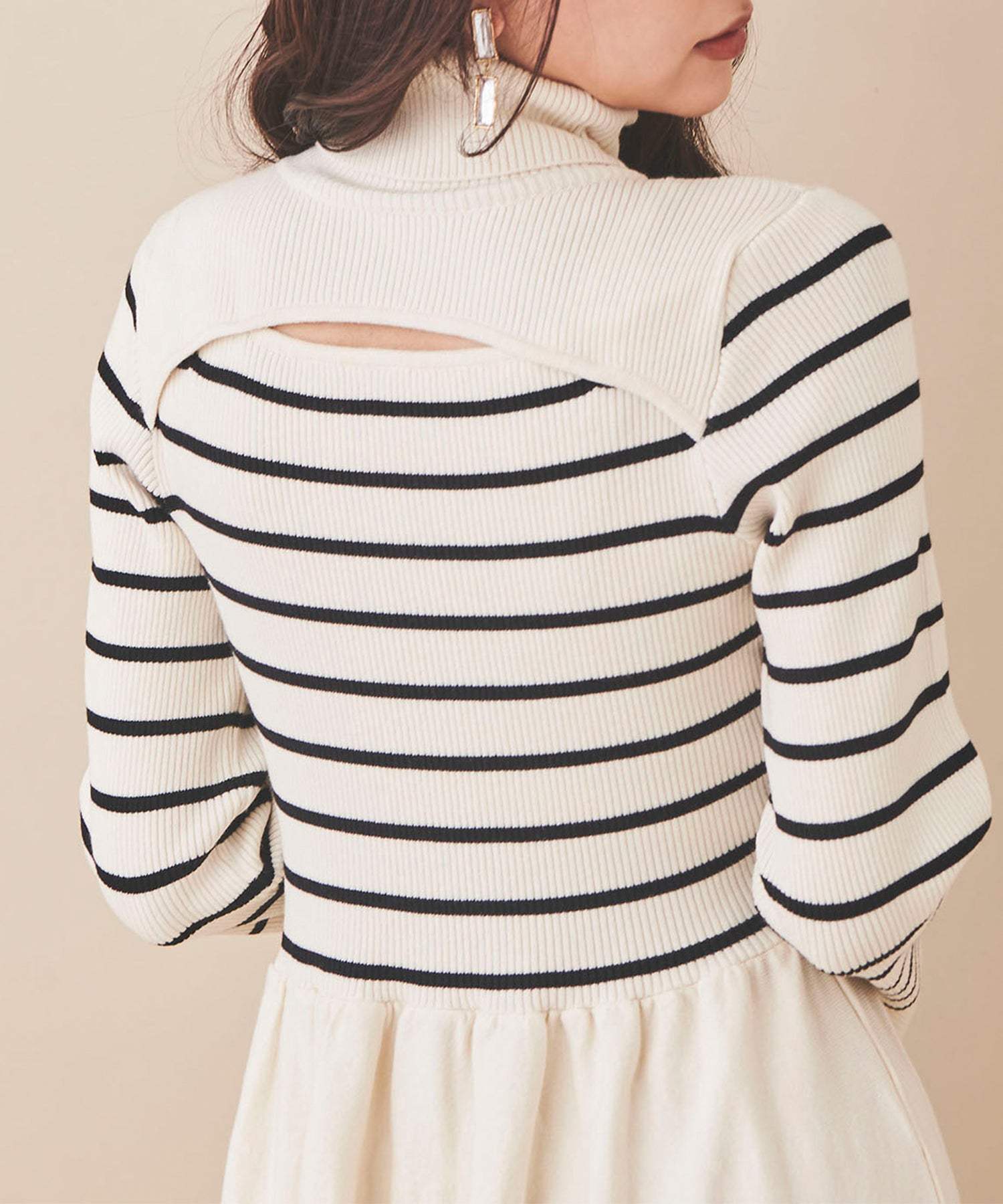 トランテアン ソン ドゥ モード 31 Sons de mode カットアウトリブニットワンピース (ボーダー) WHITE/BLACK