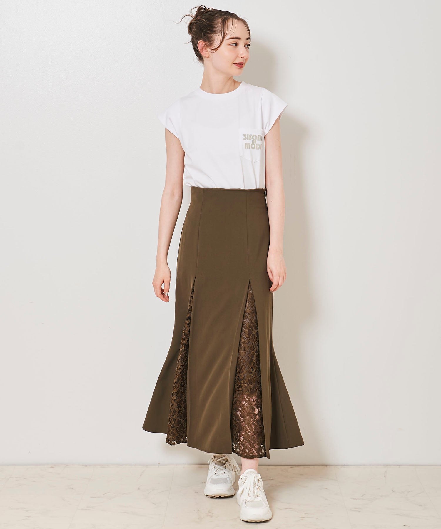 トランテアン ソン ドゥ モード 31 Sons de mode レース切替マーメイドスカート (カーキ) KHAKI