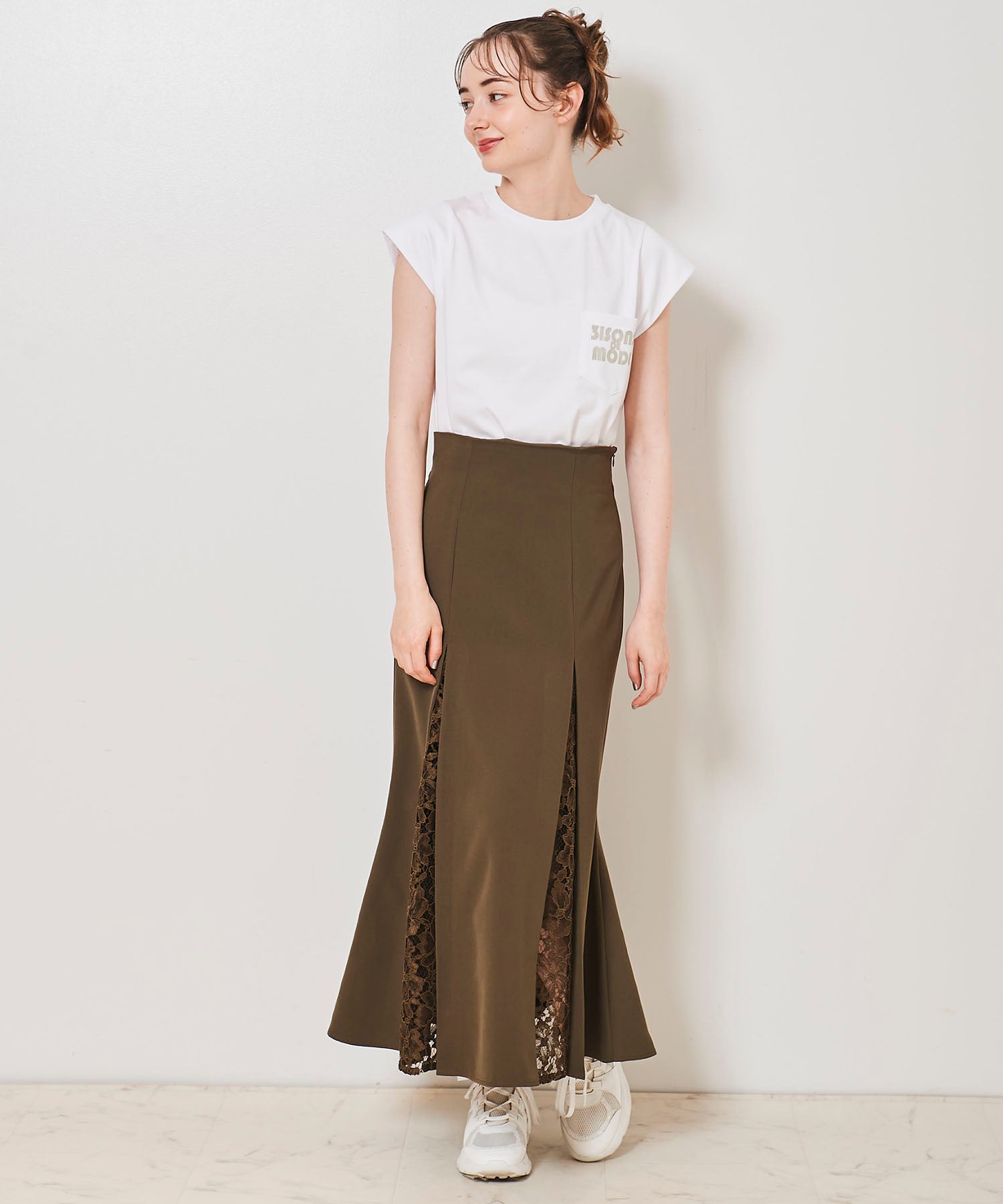 トランテアン ソン ドゥ モード 31 Sons de mode レース切替マーメイドスカート (カーキ) KHAKI