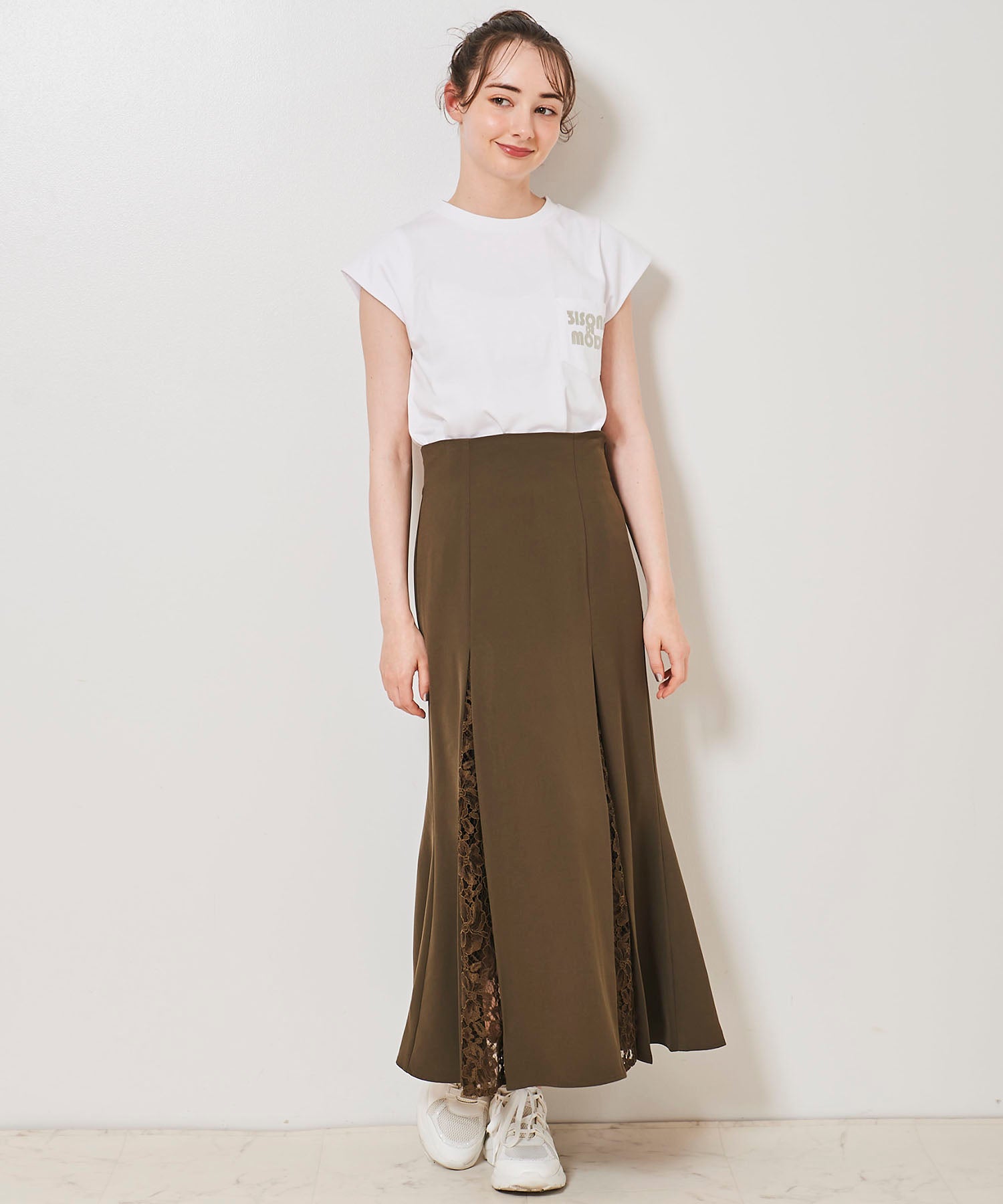 トランテアン ソン ドゥ モード 31 Sons de mode レース切替マーメイドスカート (カーキ) KHAKI