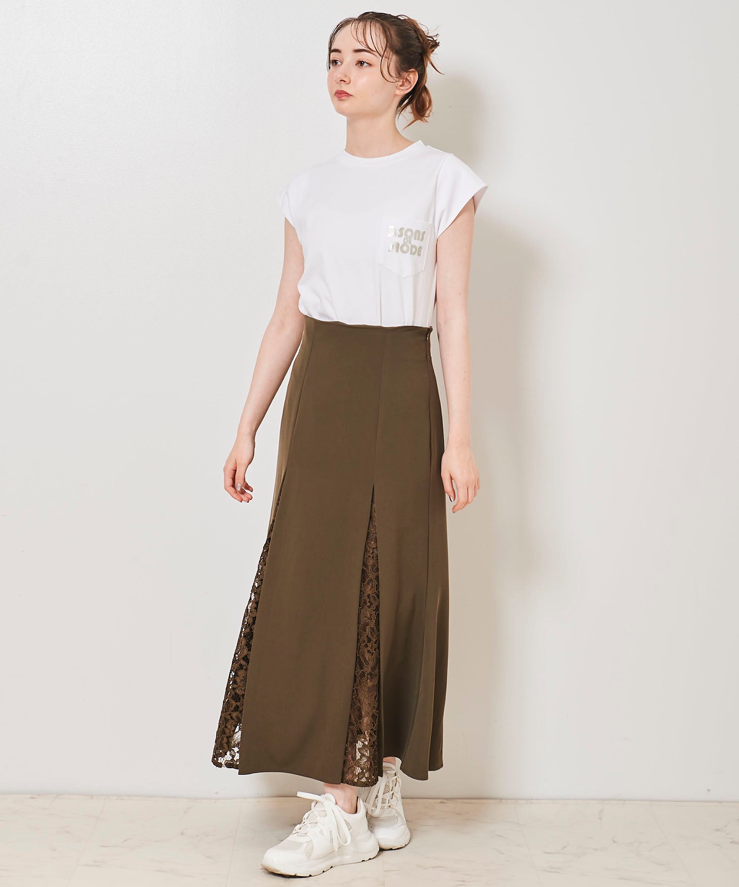 トランテアン ソン ドゥ モード 31 Sons de mode レース切替マーメイドスカート (カーキ) KHAKI