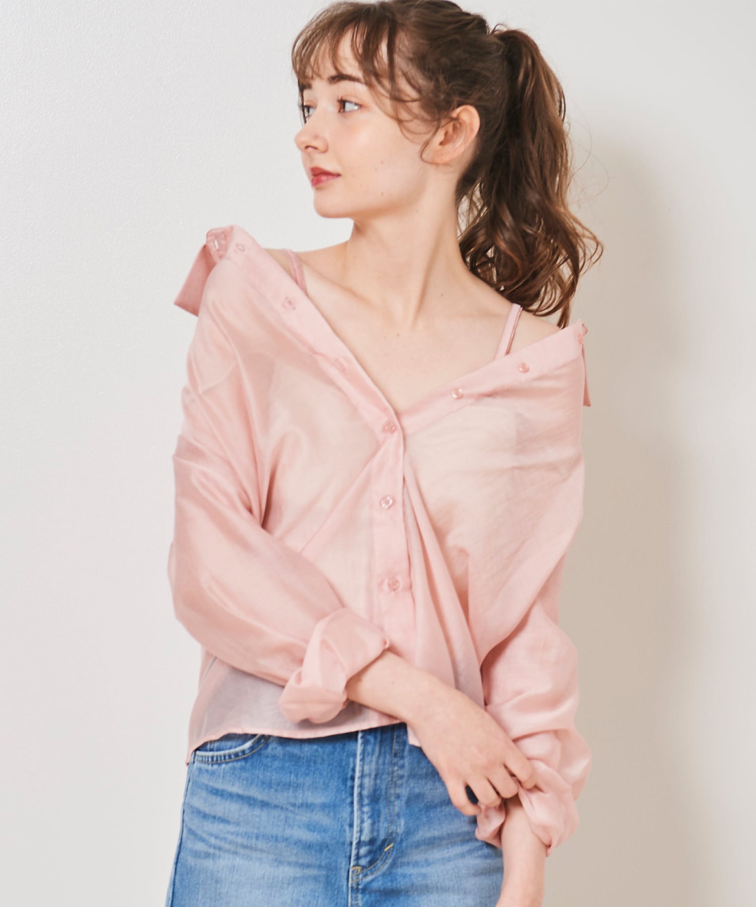 トランテアン ソン ドゥ モード 31 Sons de mode 2WAYオフショルシアーシャツ (ピンク) PINK