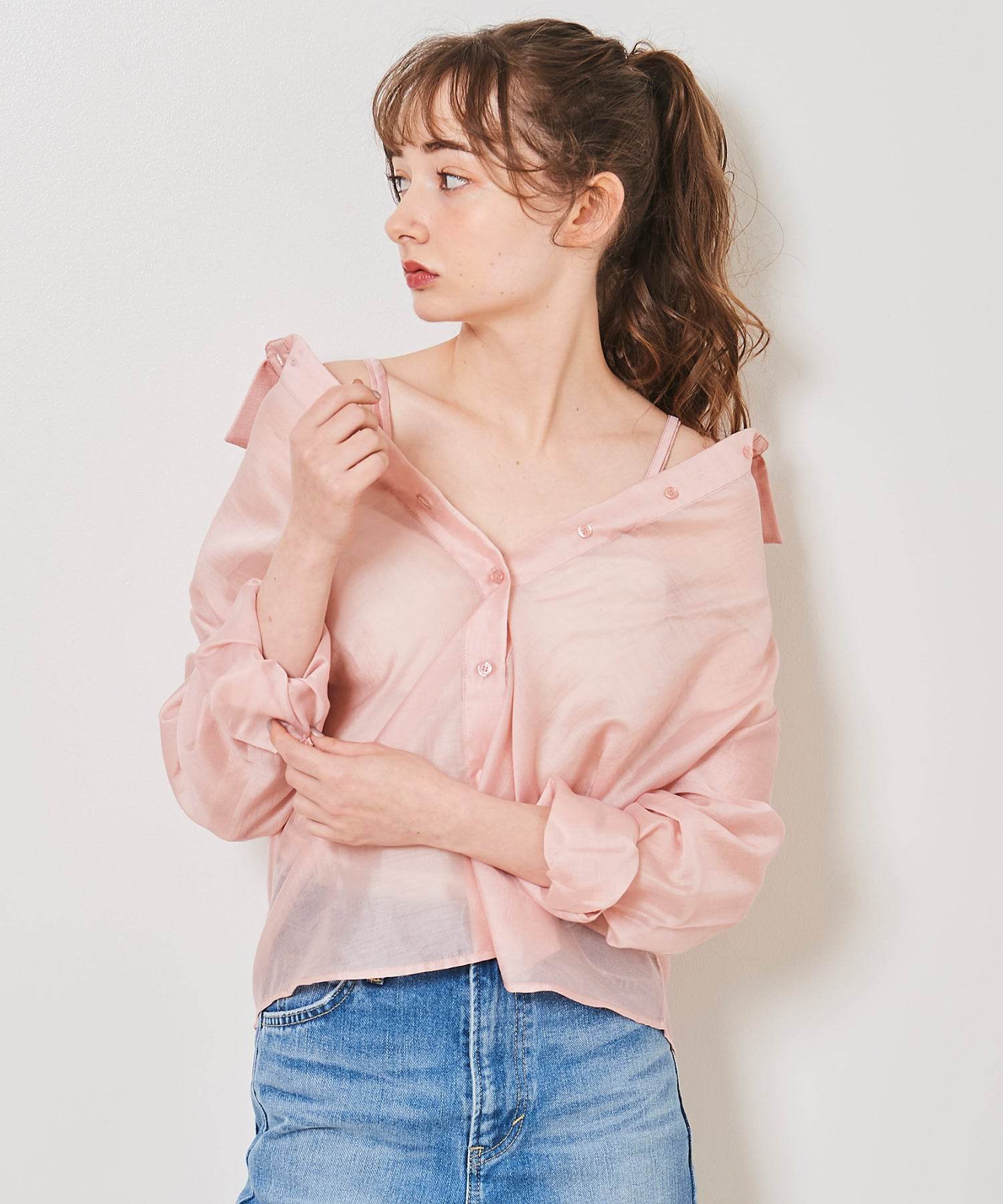 トランテアン ソン ドゥ モード 31 Sons de mode 2WAYオフショルシアーシャツ (ピンク) PINK