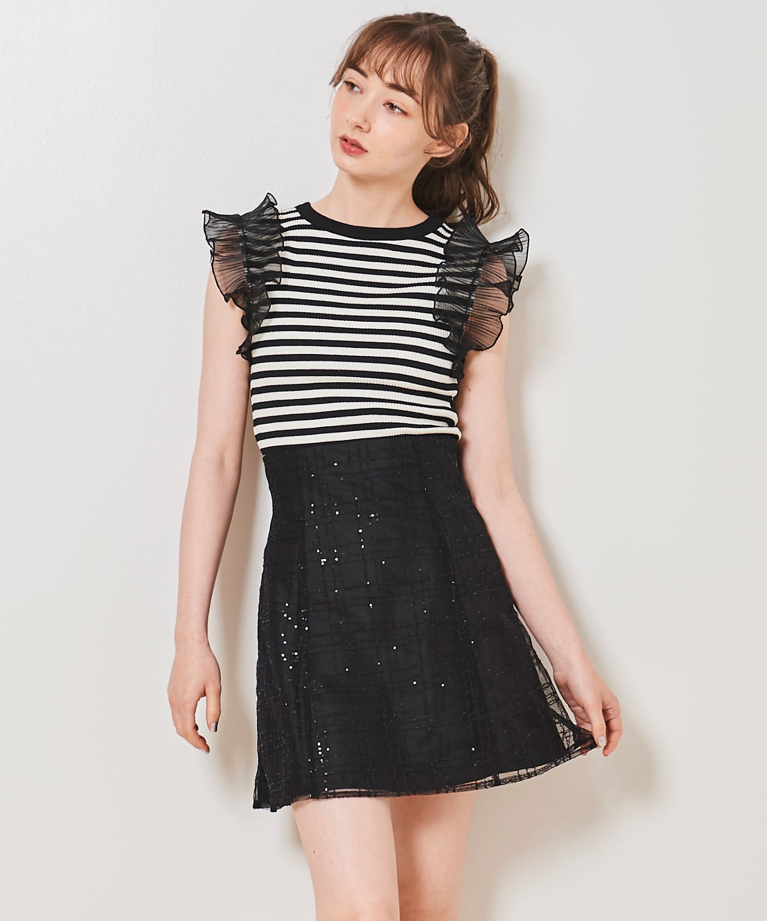 トランテアン ソン ドゥ モード 31 Sons de mode スパンコールチェックミニスカショーパン,ブラック